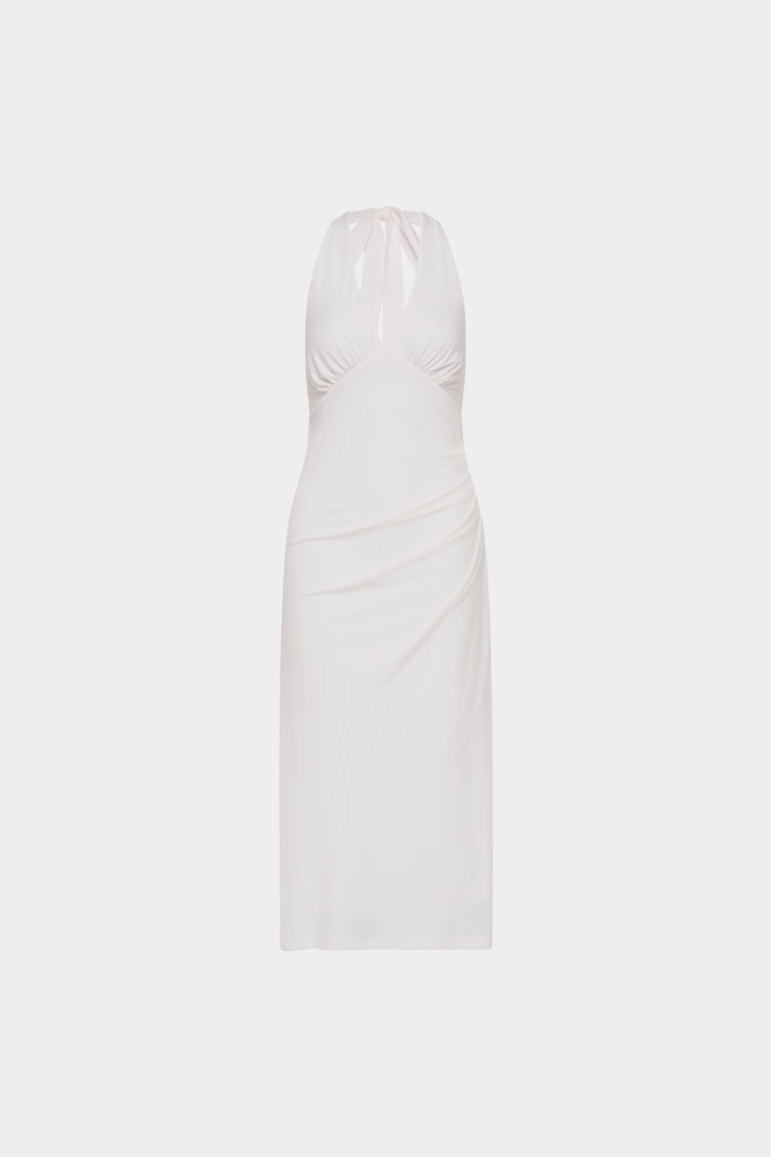 Pleated Backless Halter Dress | White