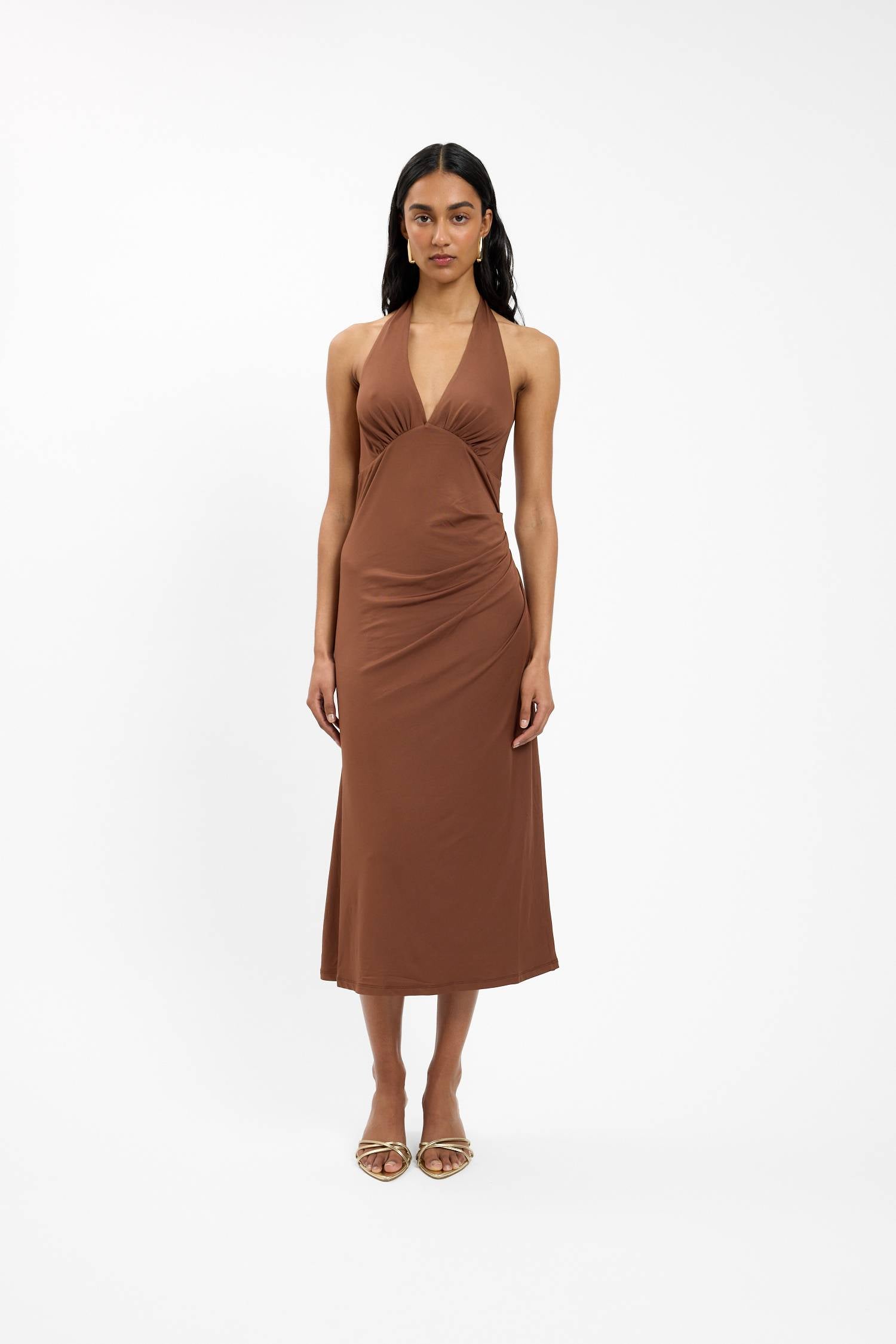 Pleated Backless Halter Dress | Cafe