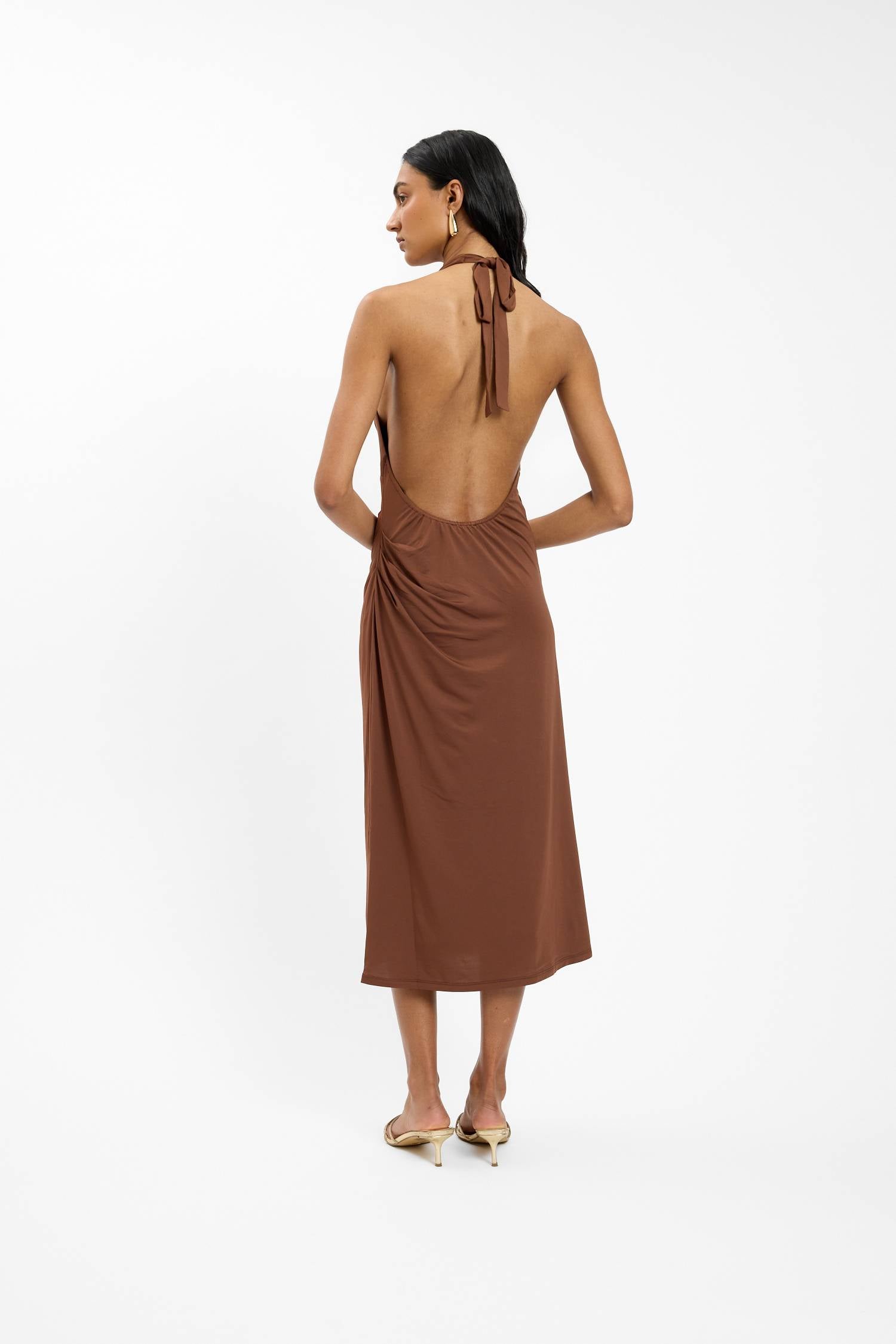 Pleated Backless Halter Dress