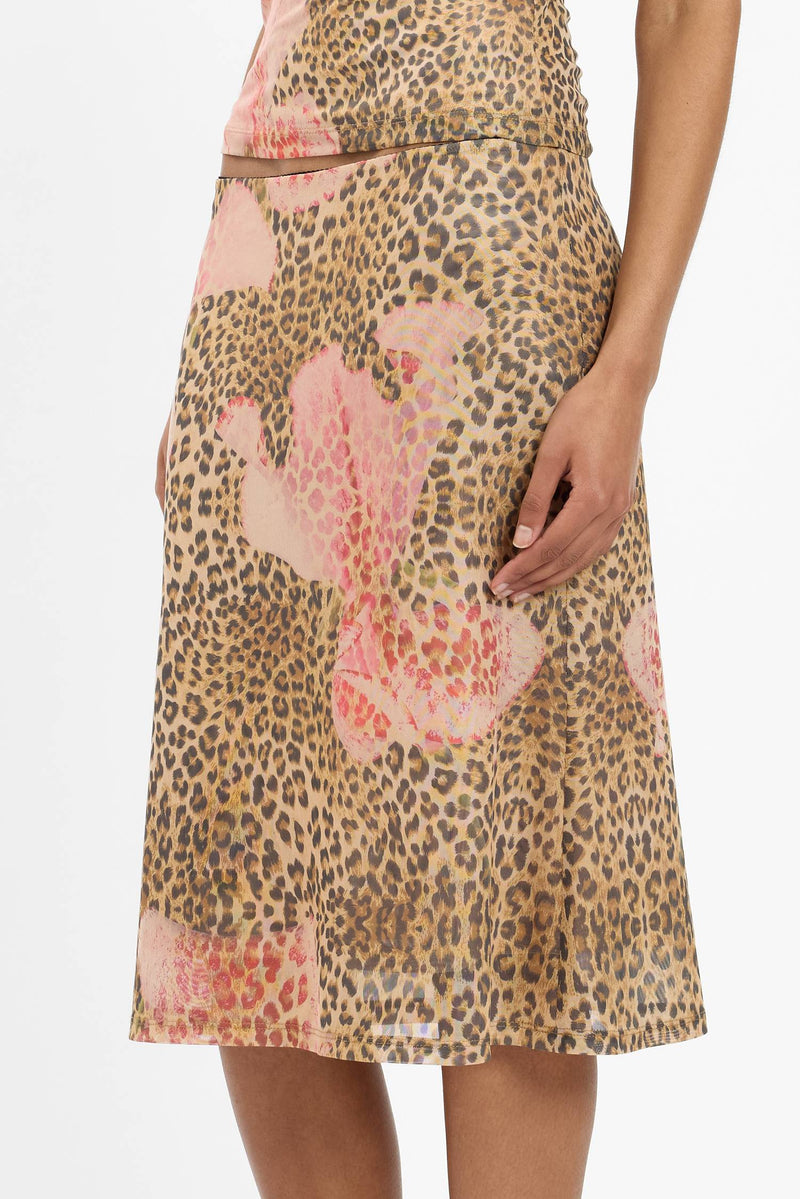 Midi Skirt | Mesh Leopard