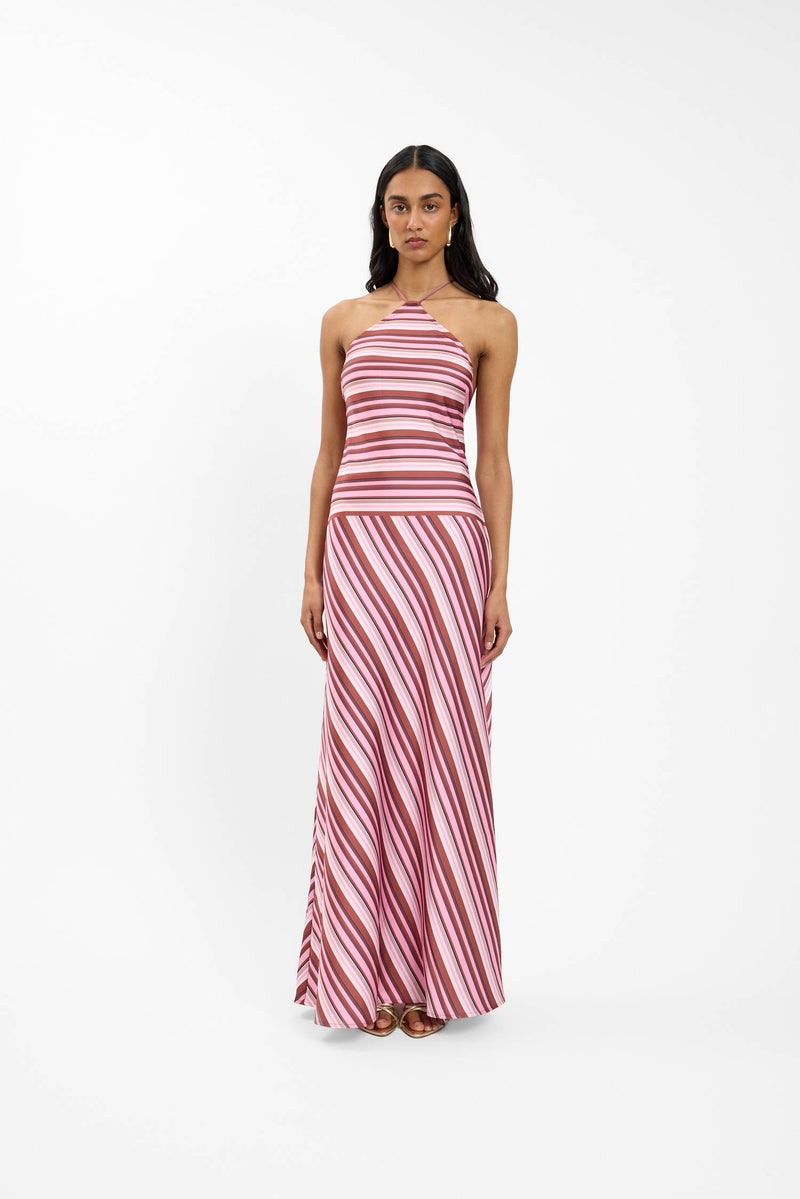 Pre-order: Halter Maxi Dress | Magenta Stripe