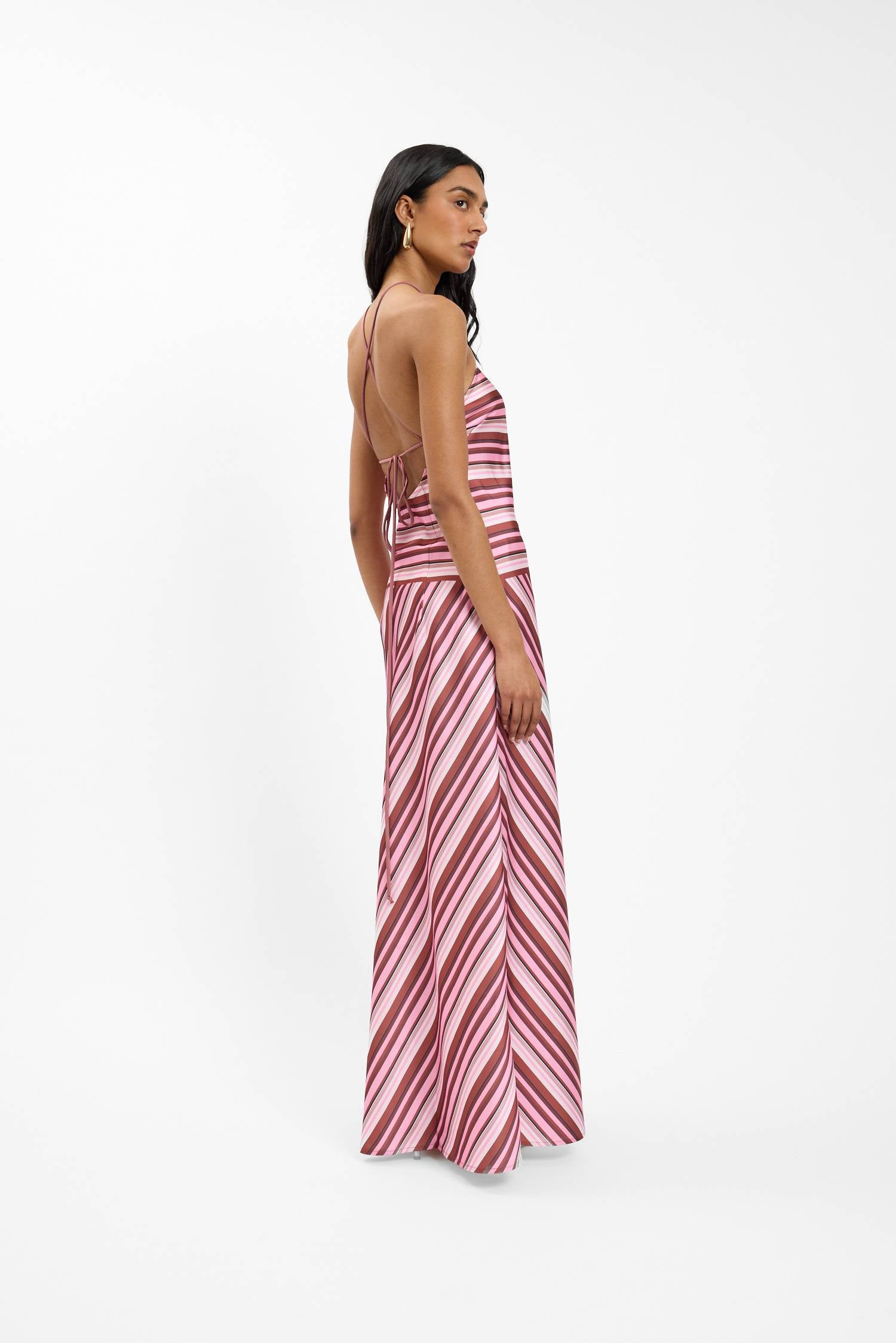 Pre-order: Halter Maxi Dress | Magenta Stripe