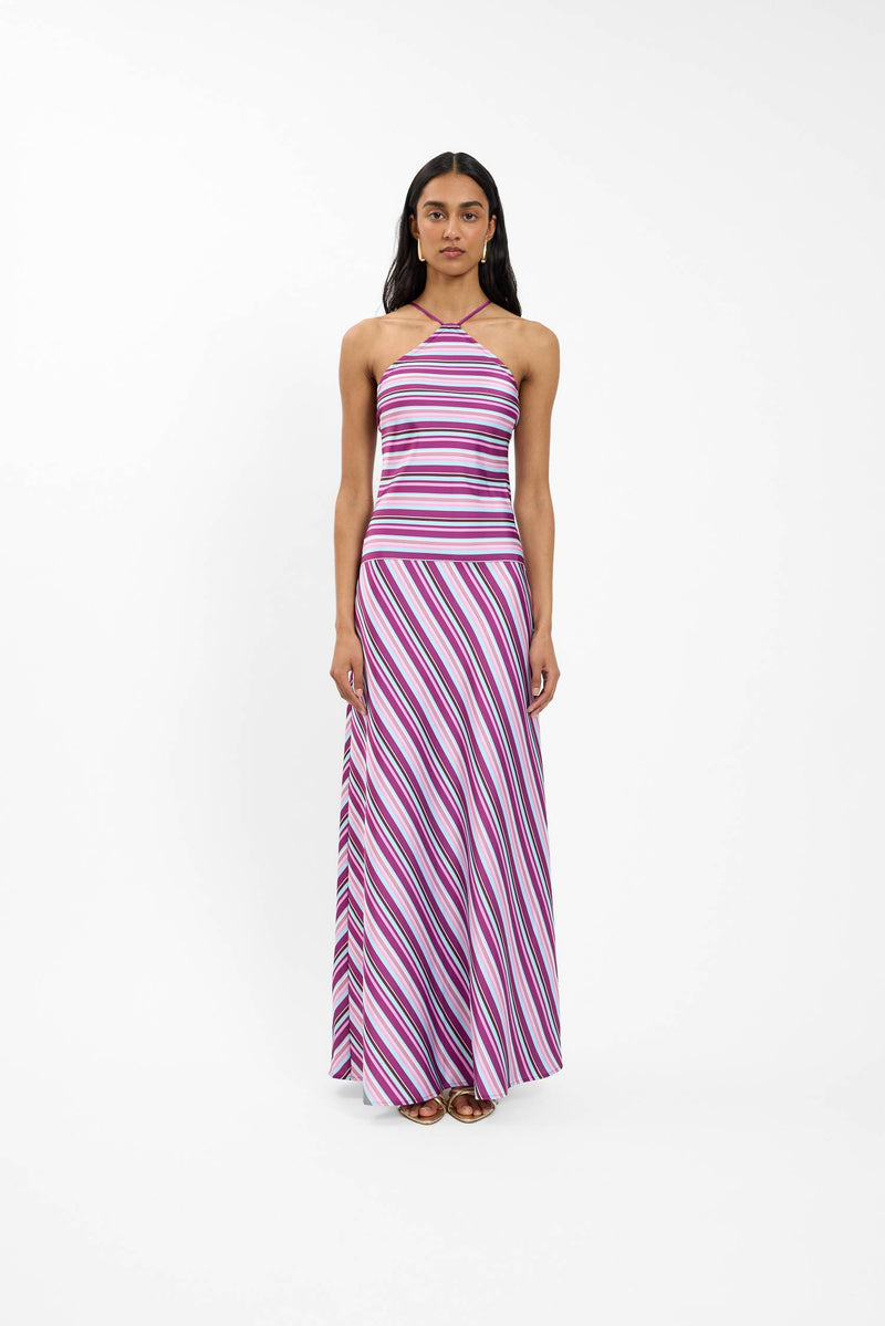 Pre-order: Halter Maxi Dress | Violet Stripe