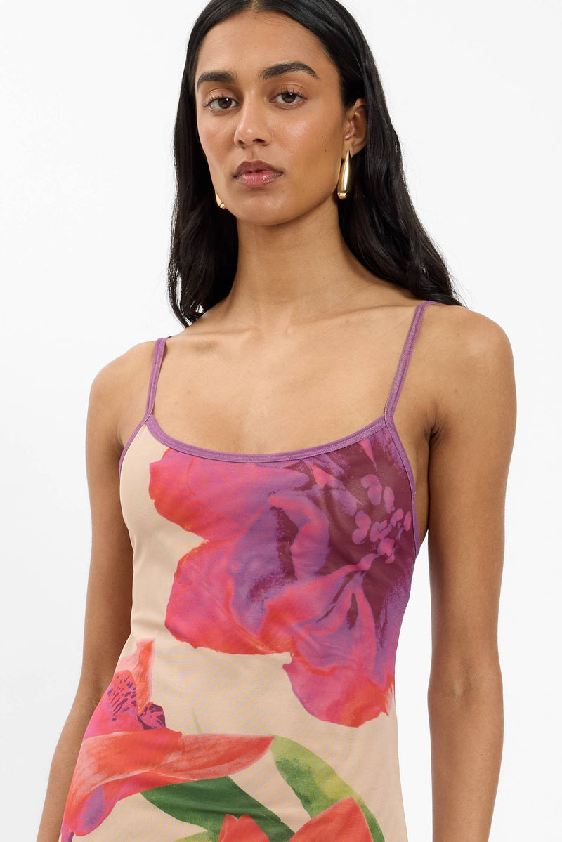 Slip Dress | Mesh Fuchsia Bloom