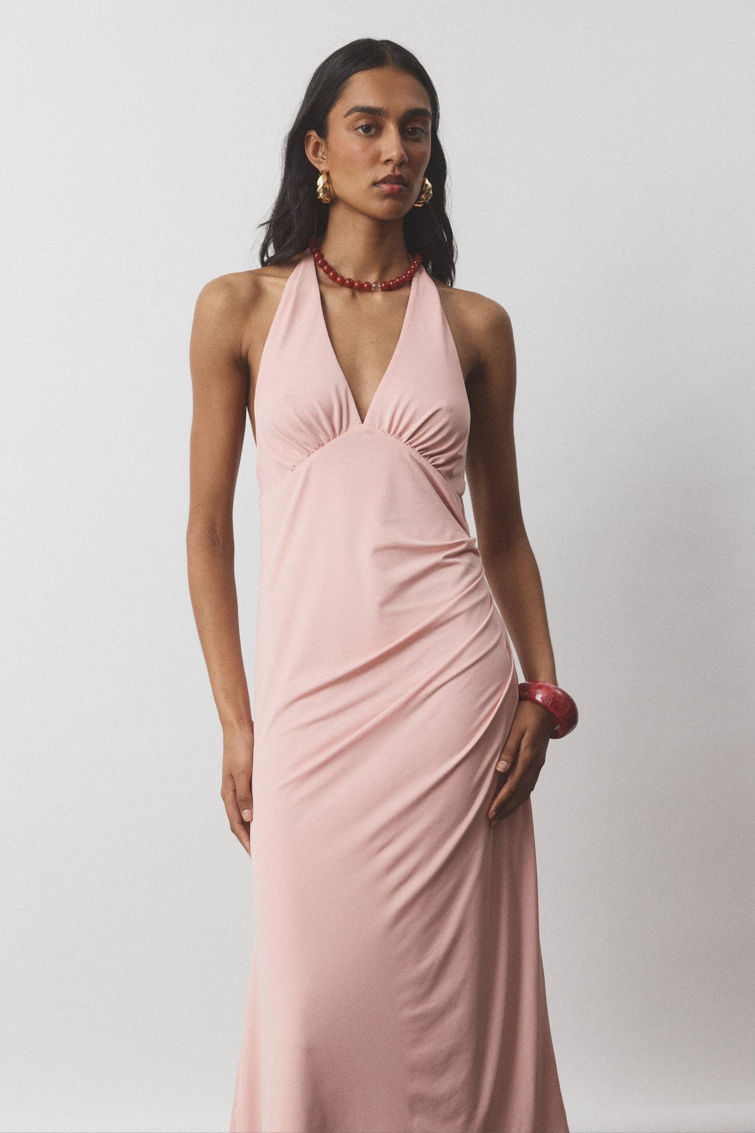 Pleated Backless Halter Dress | Musk