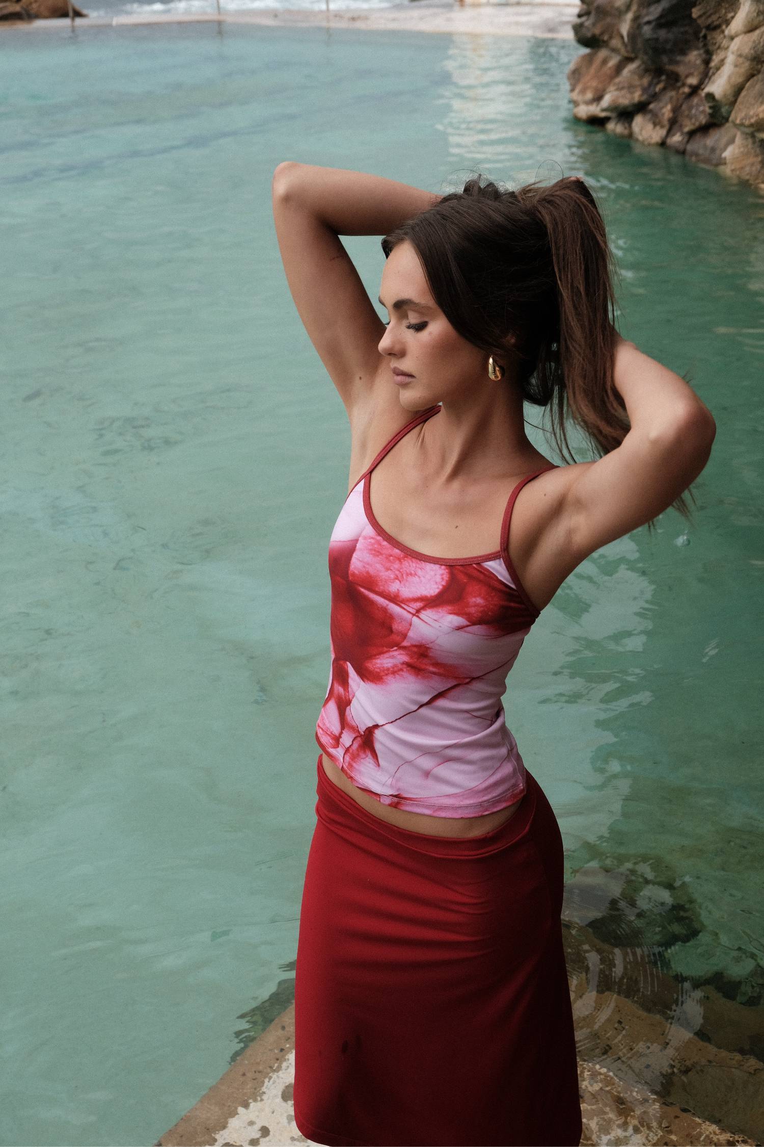 Asymmetric Midi Skirt | Cherry Red