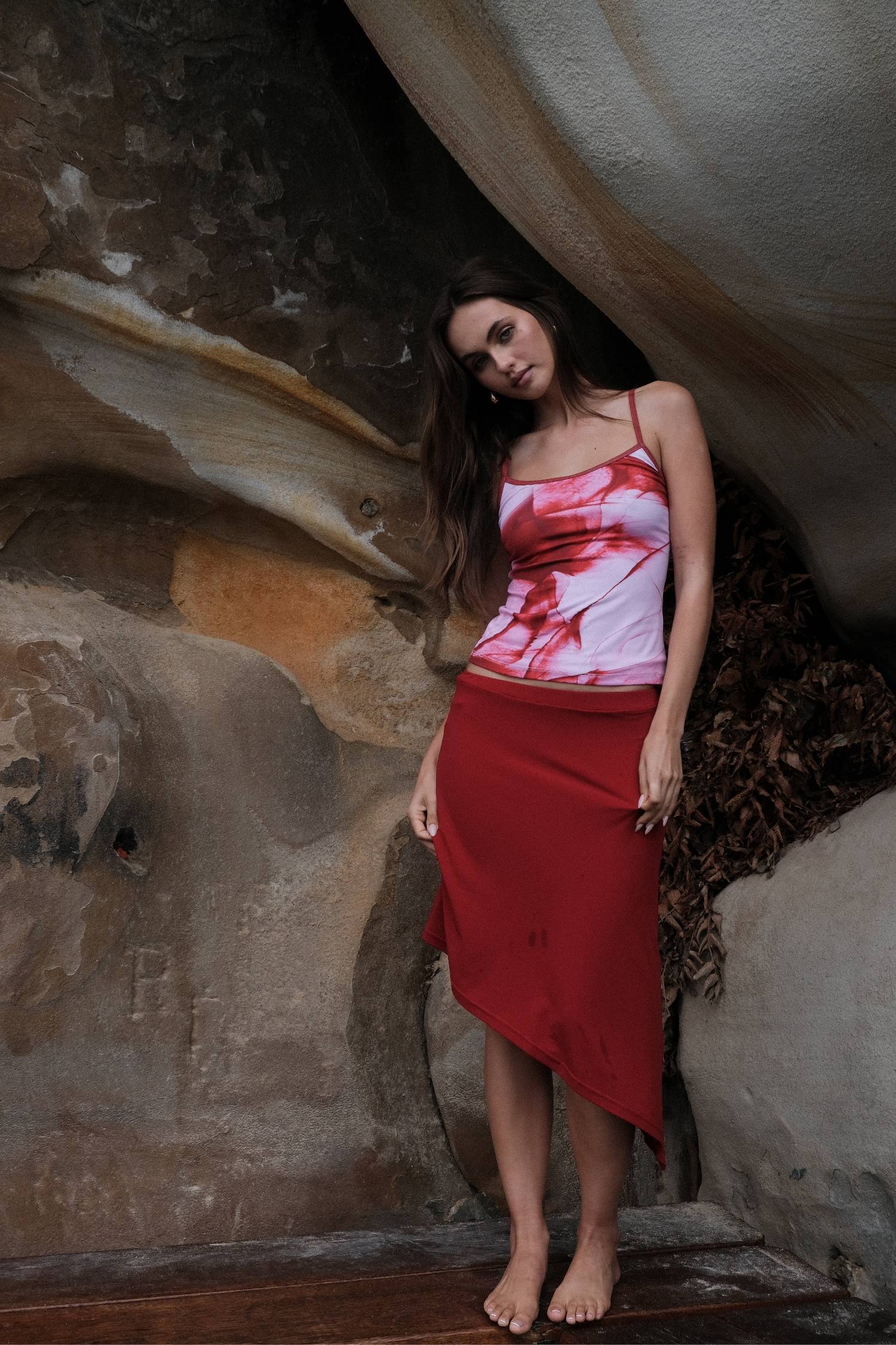Asymmetric Midi Skirt | Cherry Red