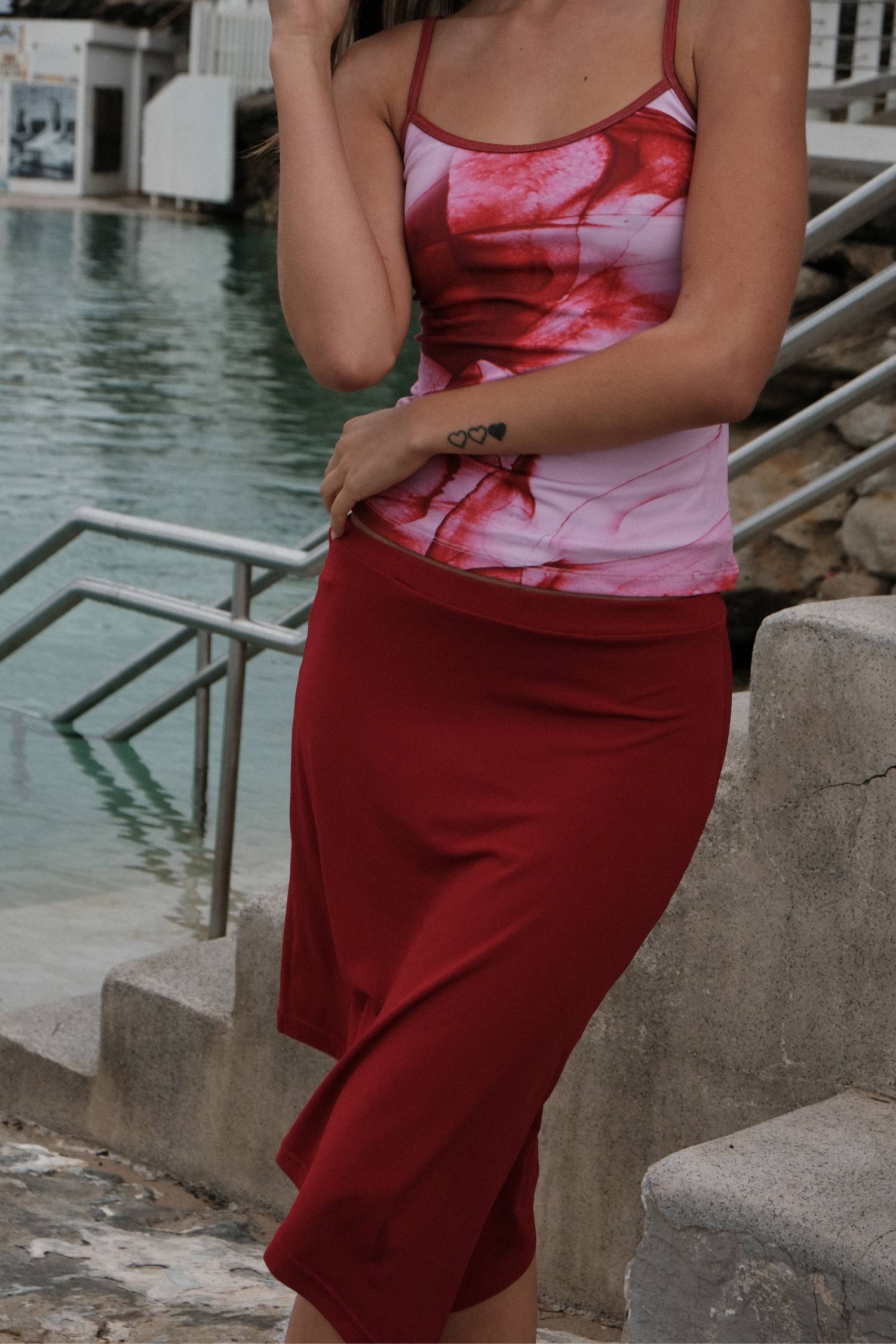 Asymmetric Midi Skirt | Cherry Red
