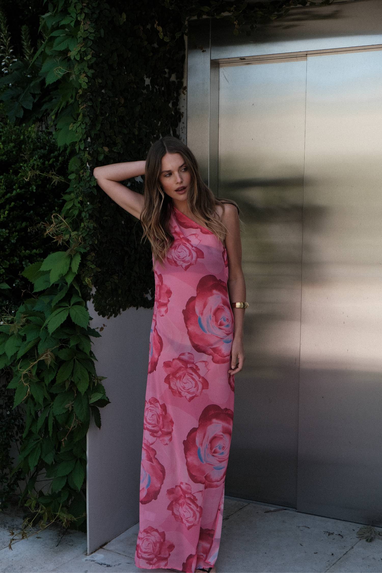 One Shoulder Sheer Maxi | Pink Rose