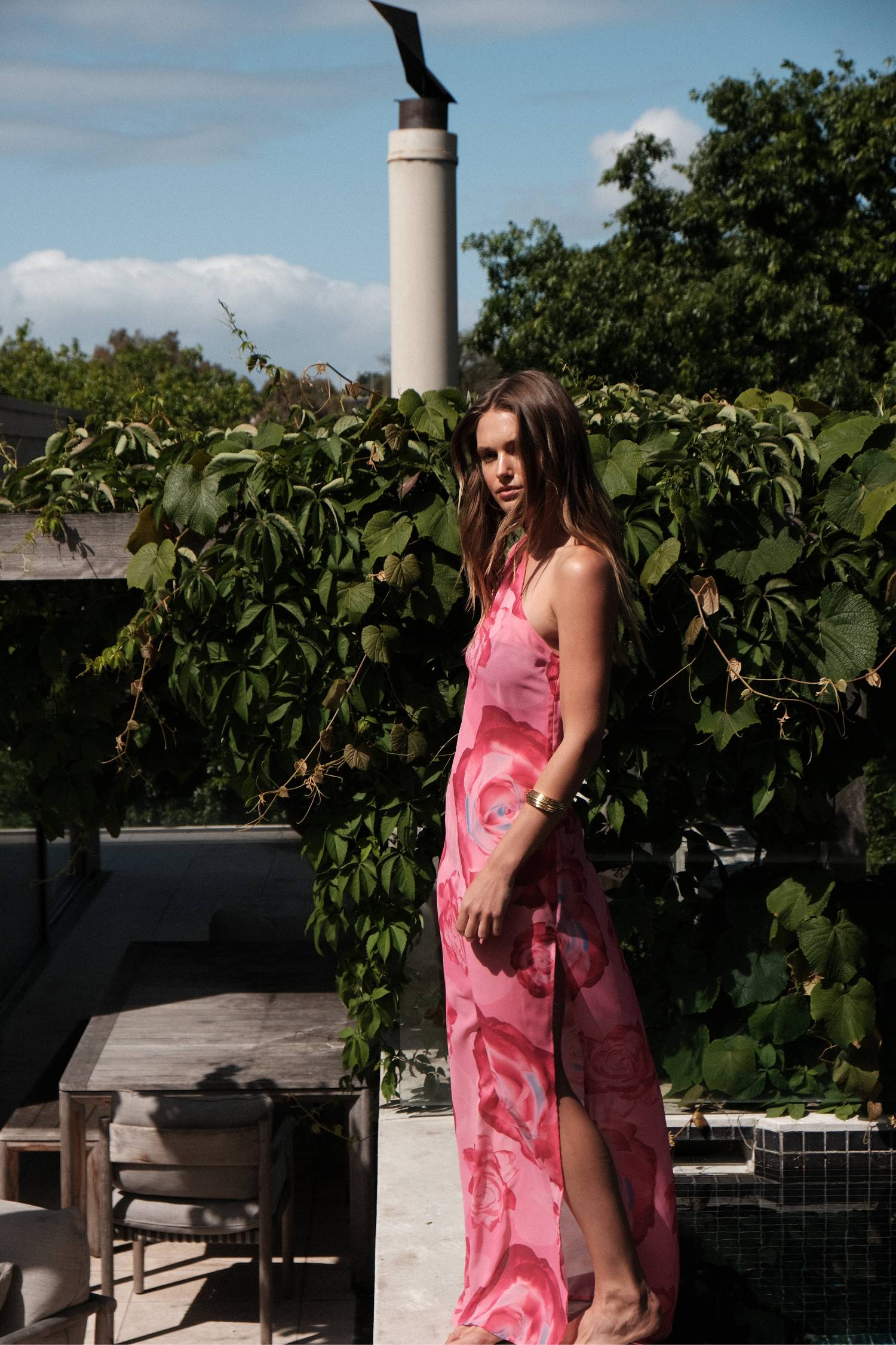 One Shoulder Sheer Maxi | Pink Rose