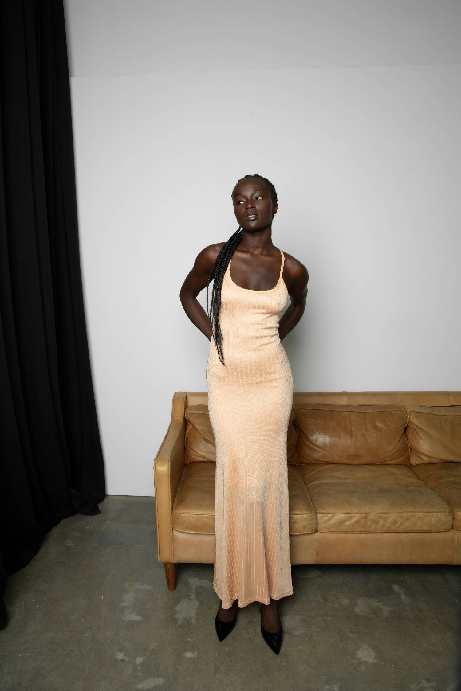 Racer Slip Dress | Ribbed Apricot