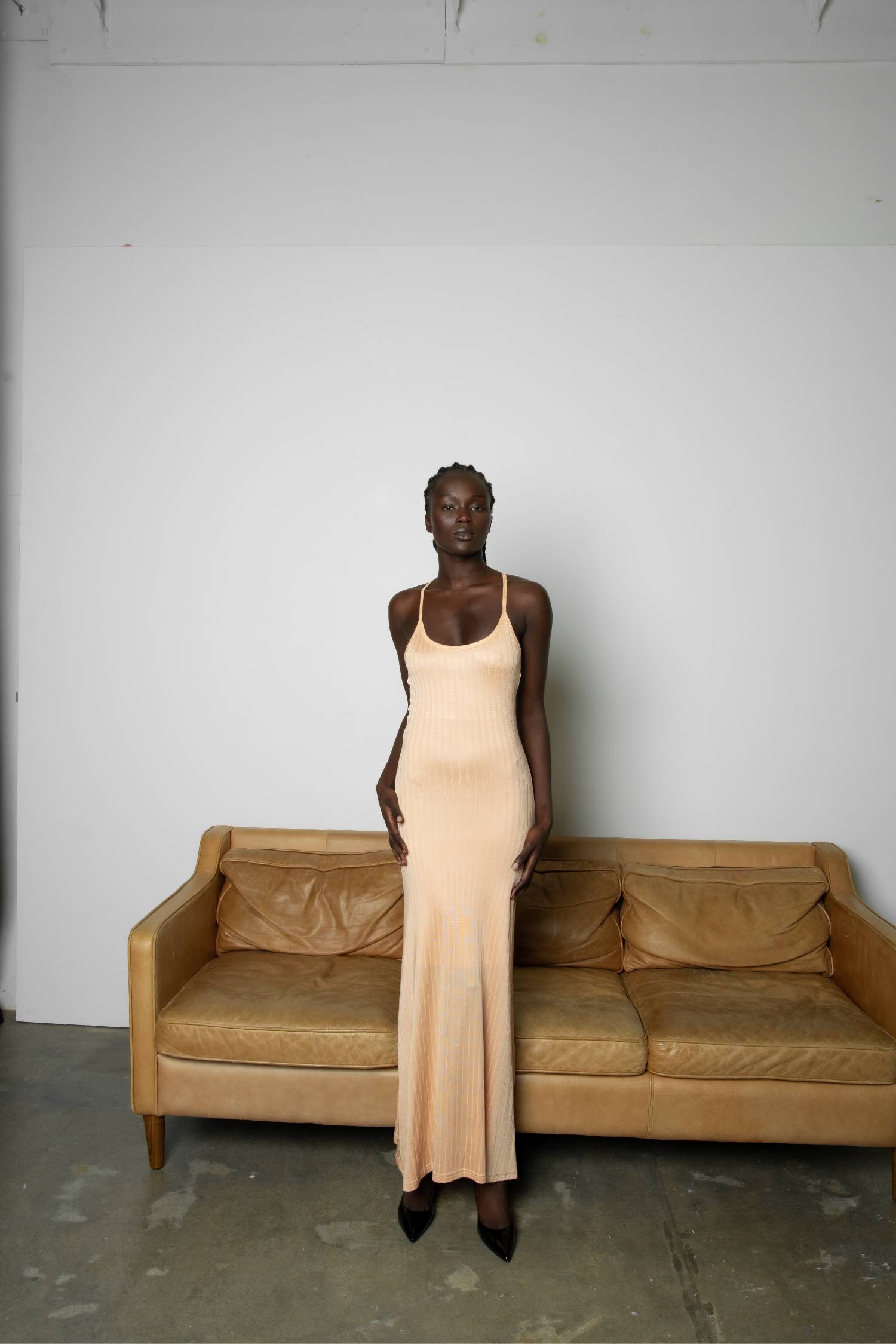 Racer Slip Dress | Ribbed Apricot