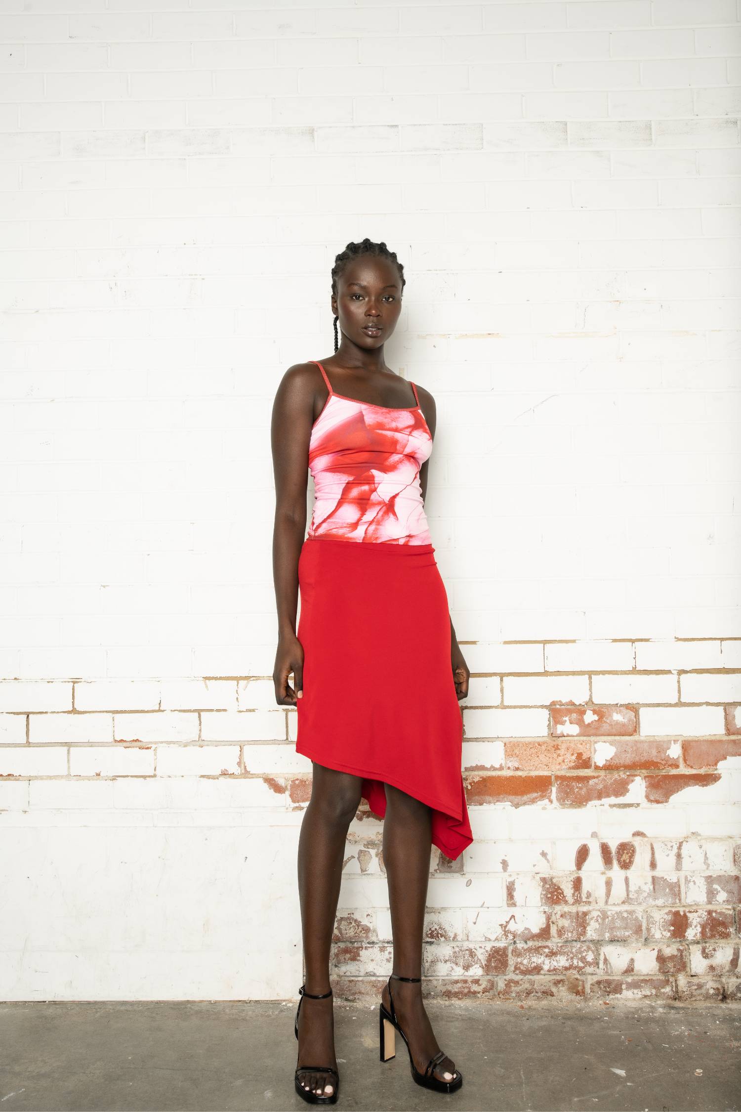 Asymmetric Midi Skirt | Cherry Red