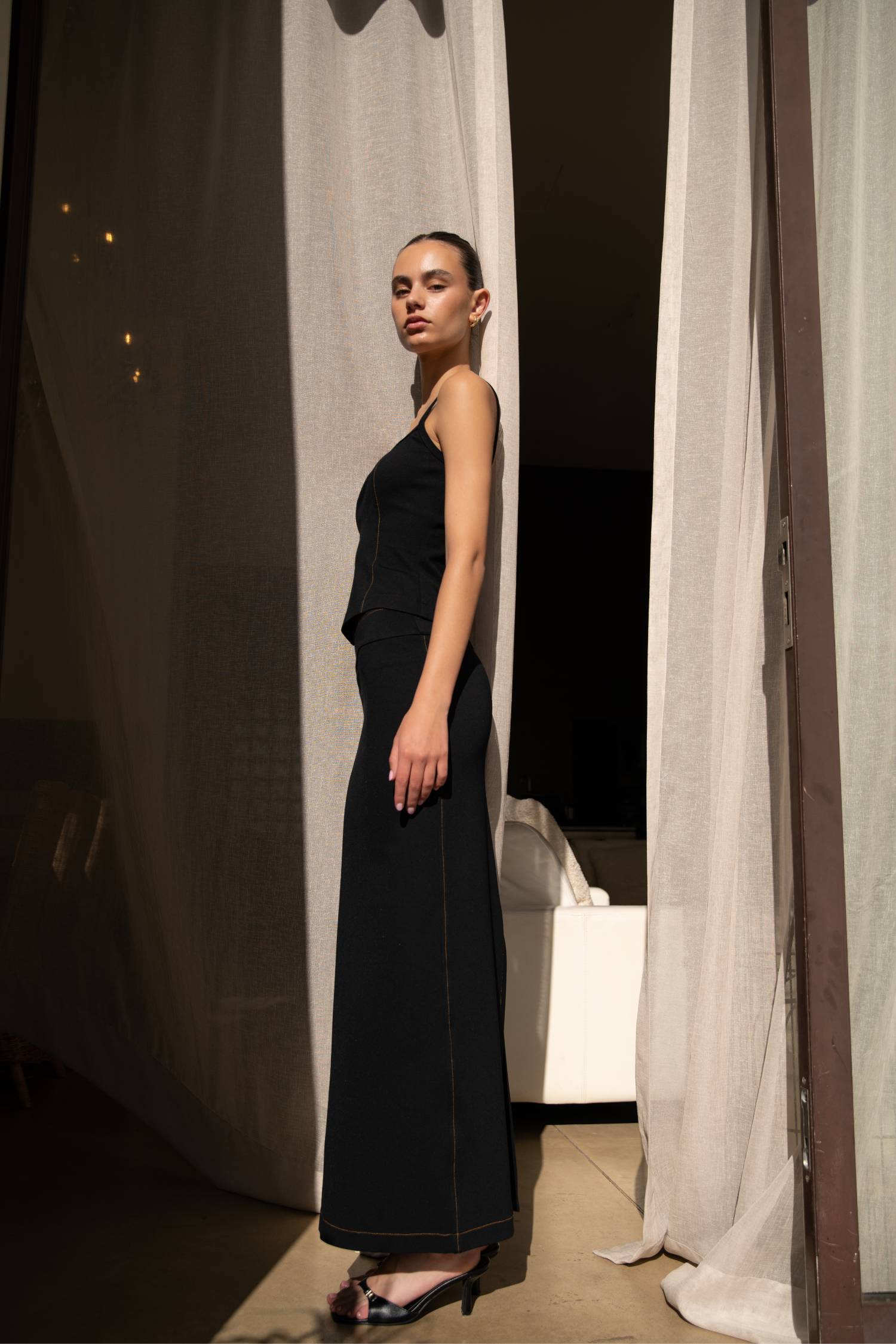 Contrast Yoke Maxi Skirt | Black