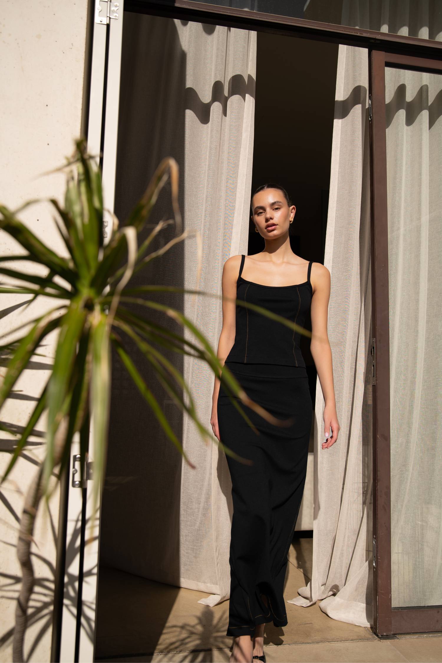 Contrast Yoke Maxi Skirt | Black