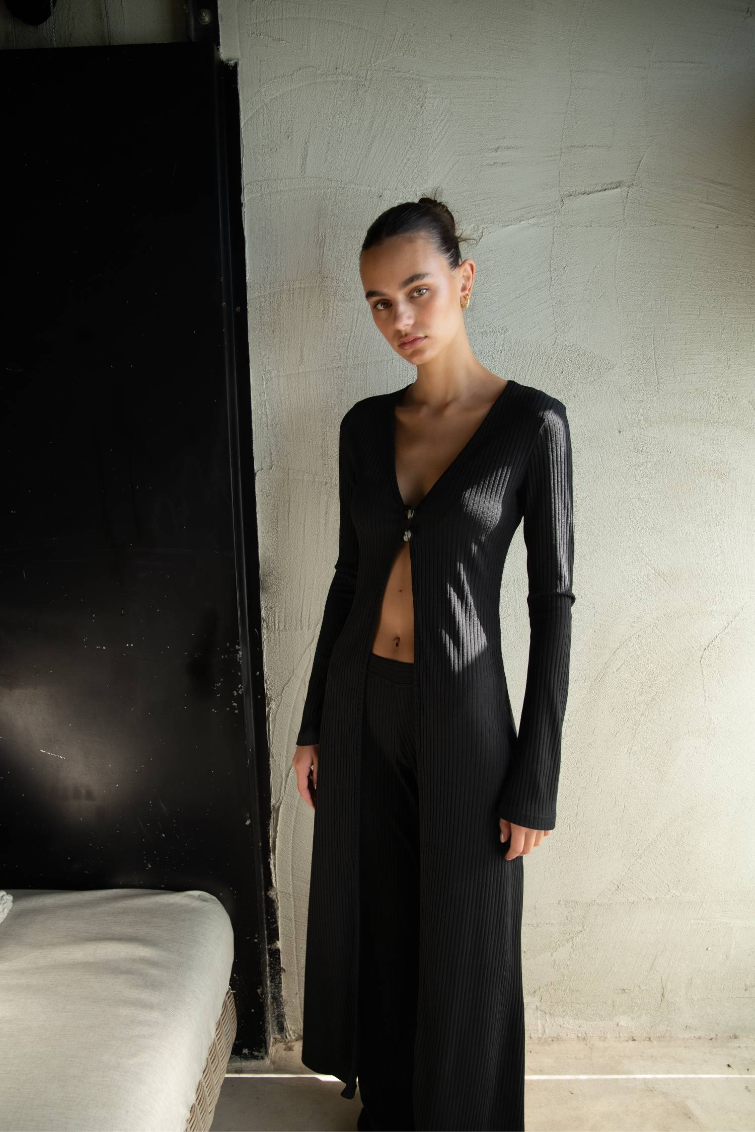 Ribbed Cardigan | Black