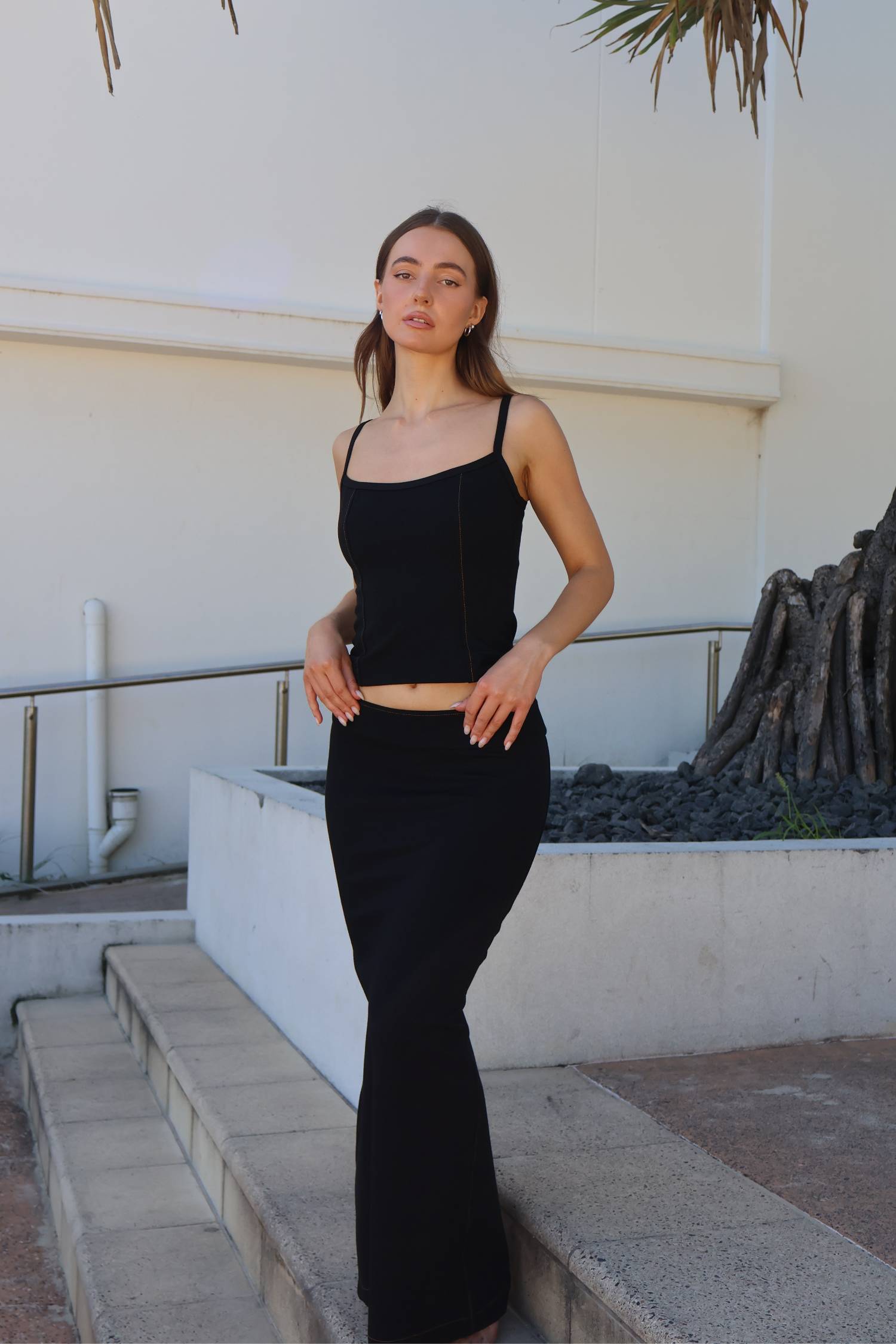 Contrast Yoke Maxi Skirt | Black