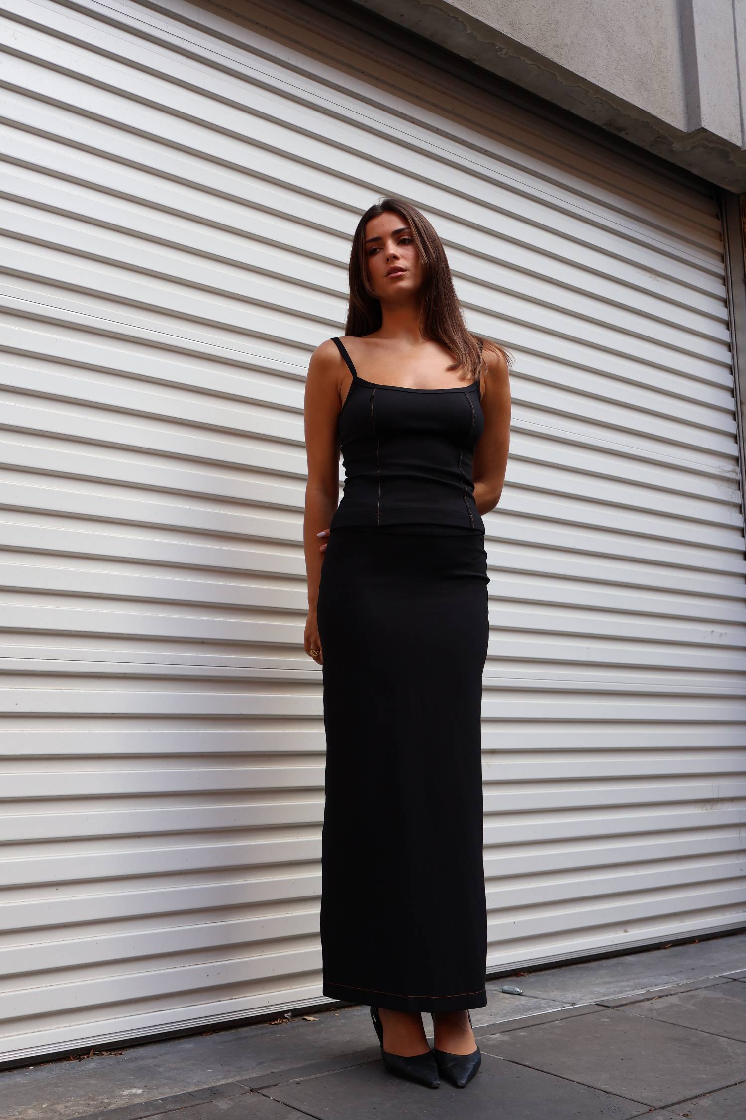 Contrast Yoke Maxi Skirt | Black