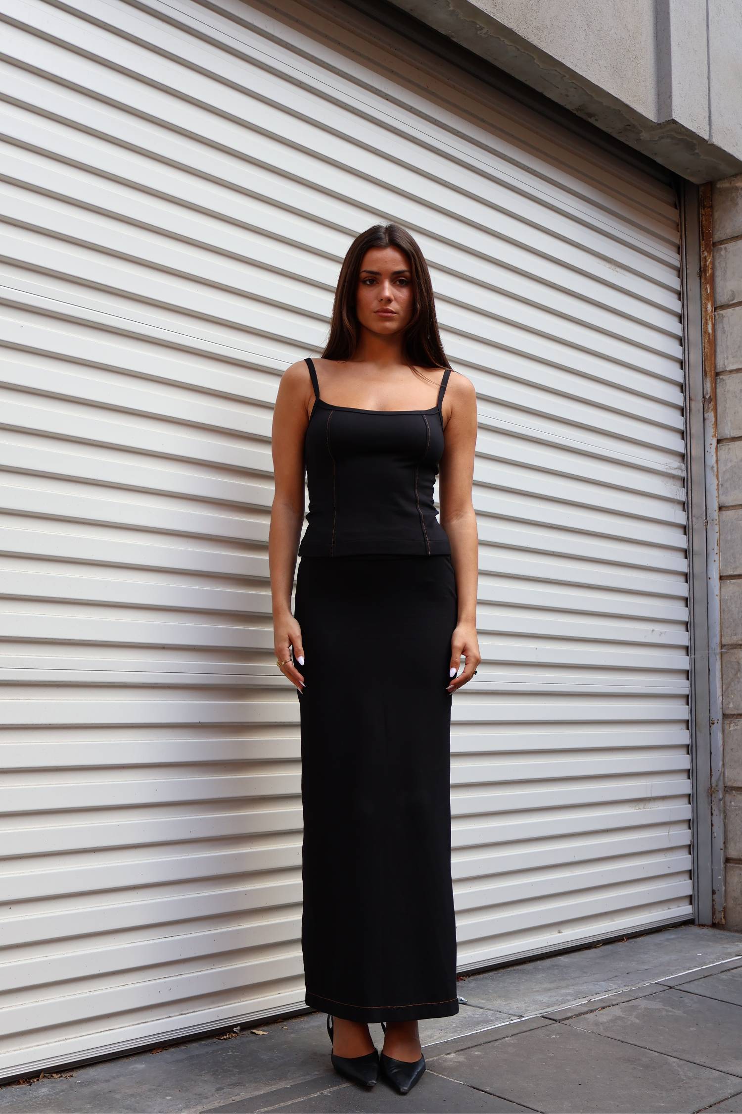 Contrast Yoke Maxi Skirt | Black