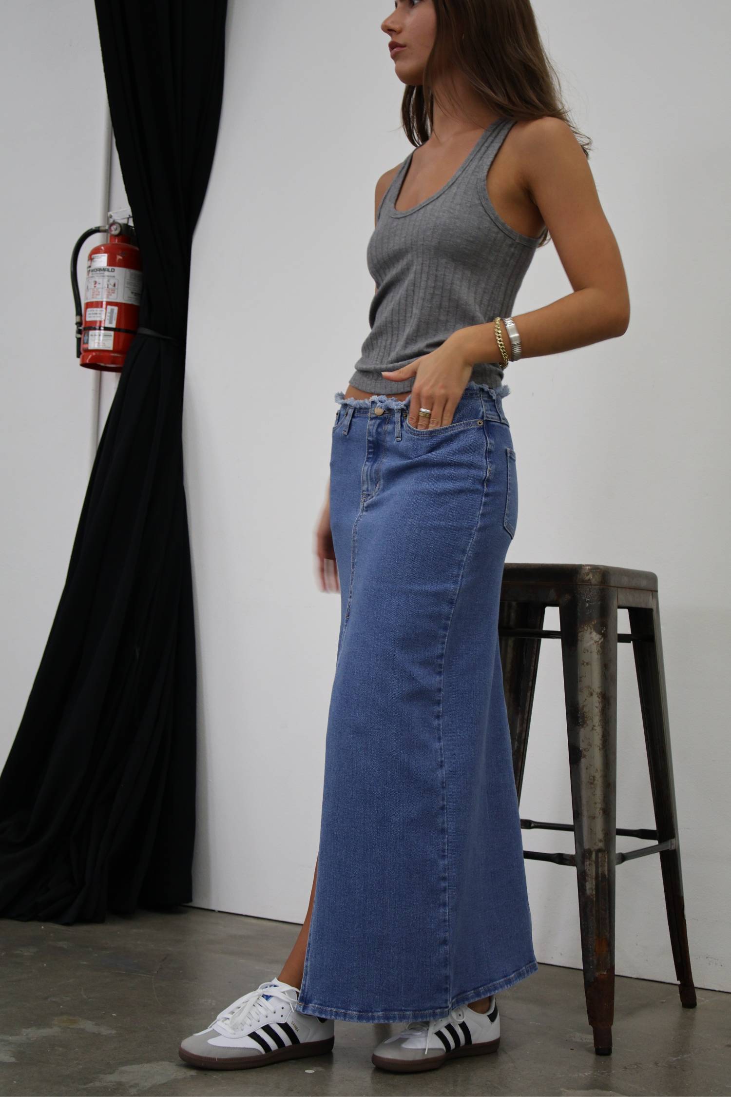 Denim Maxi Skirt | Stone Washed
