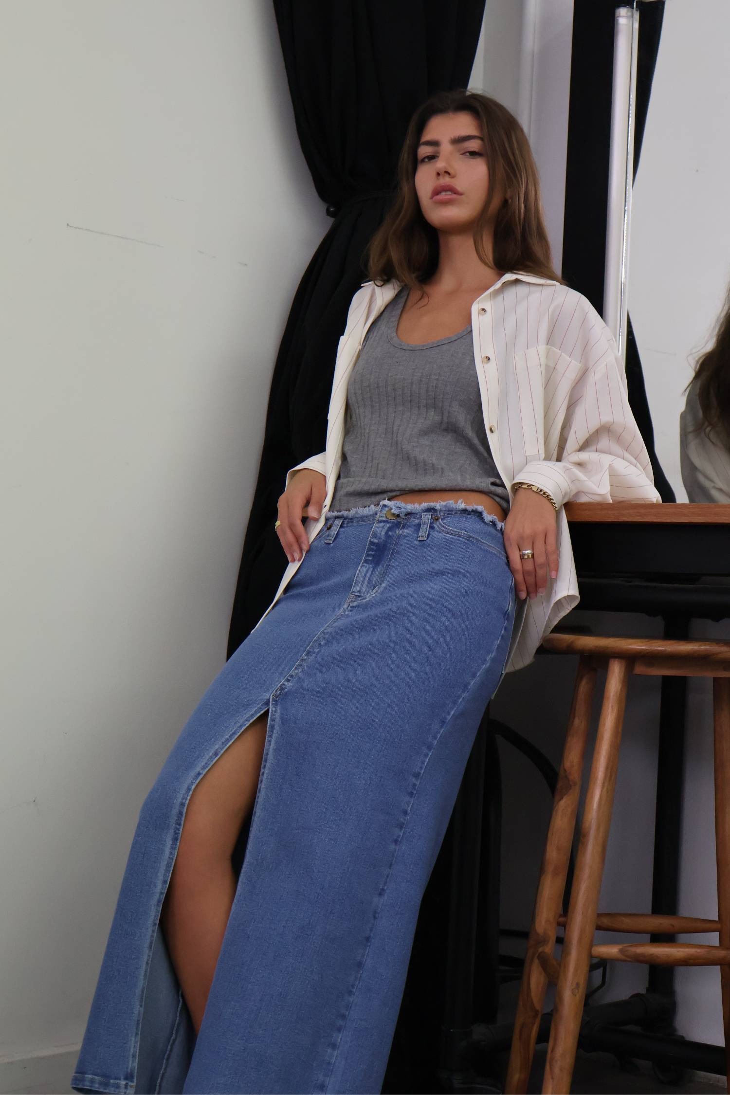 Denim Maxi Skirt | Stone Washed