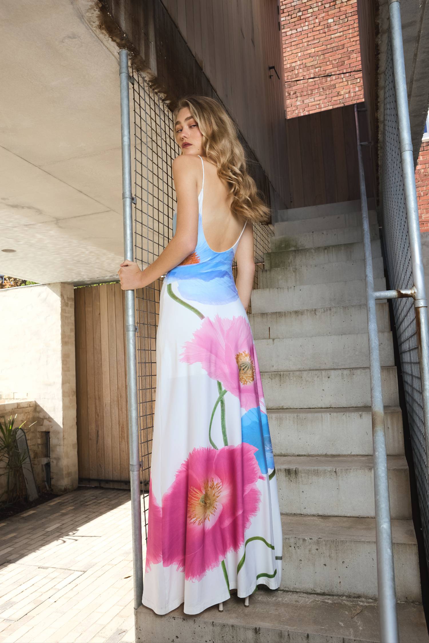 Low Back Maxi Dress | Azure Poppy
