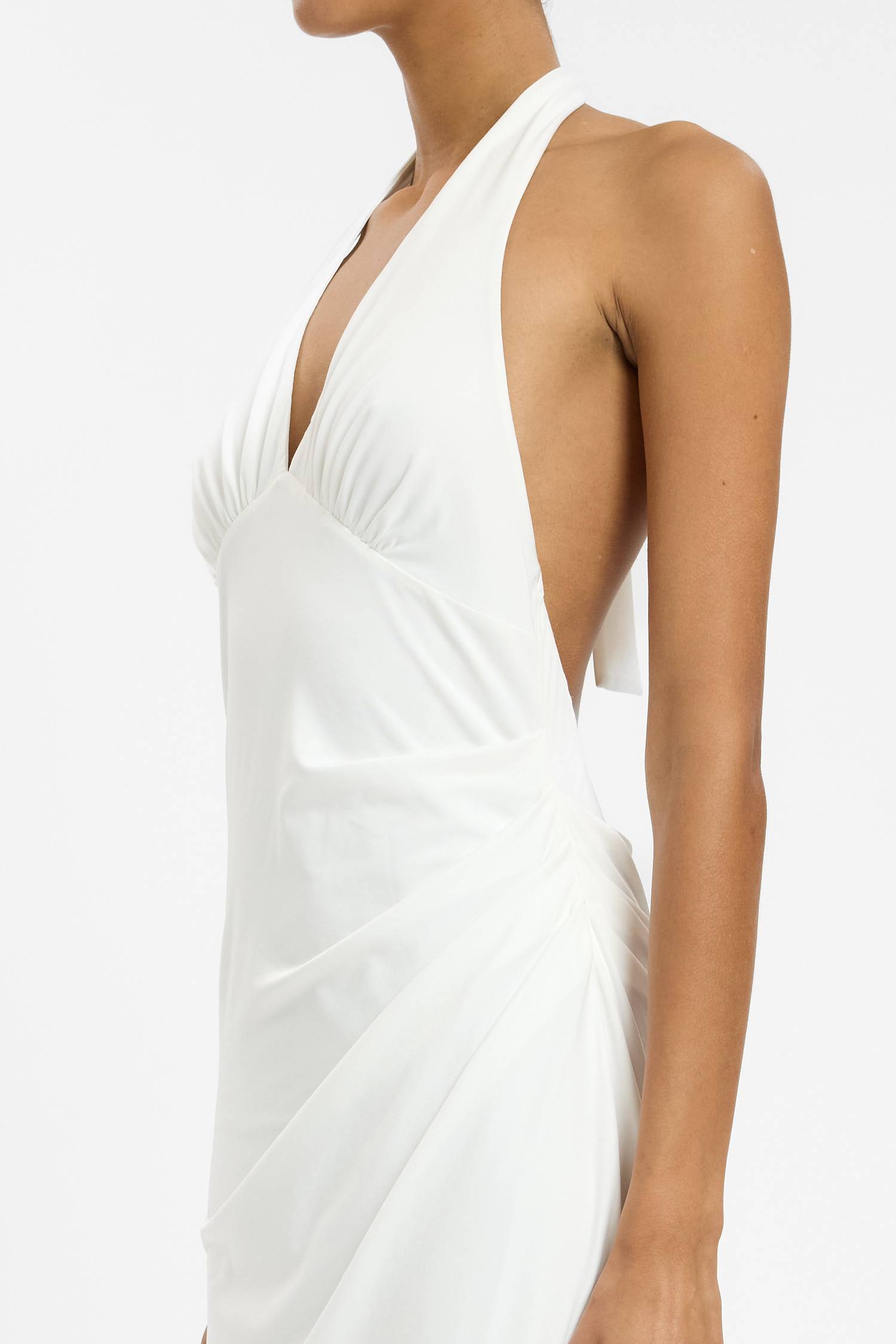 Pleated Backless Halter Dress | White