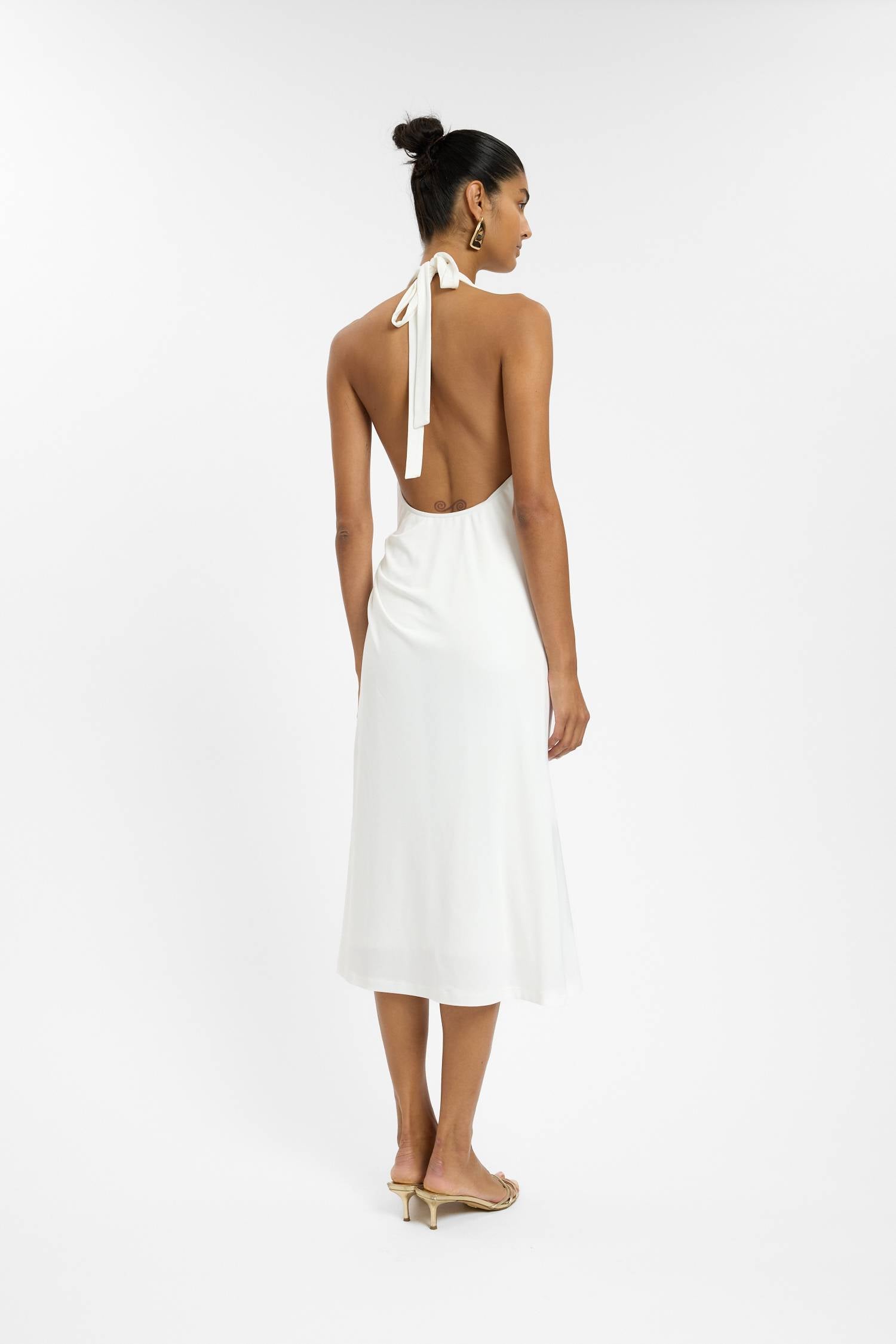 Pleated Backless Halter Dress | White