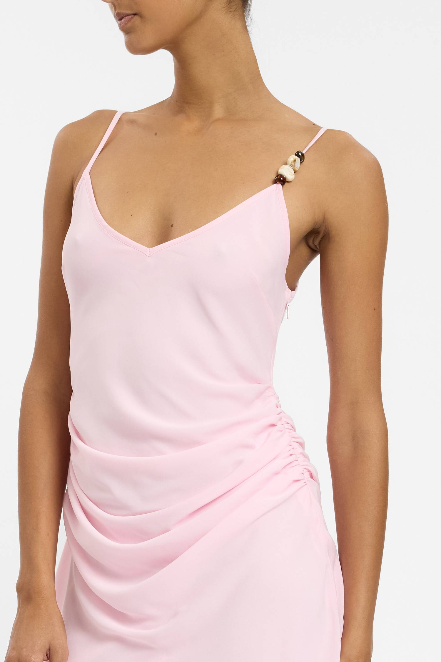 Georgette Draped Mini Dress | Beaded Pink