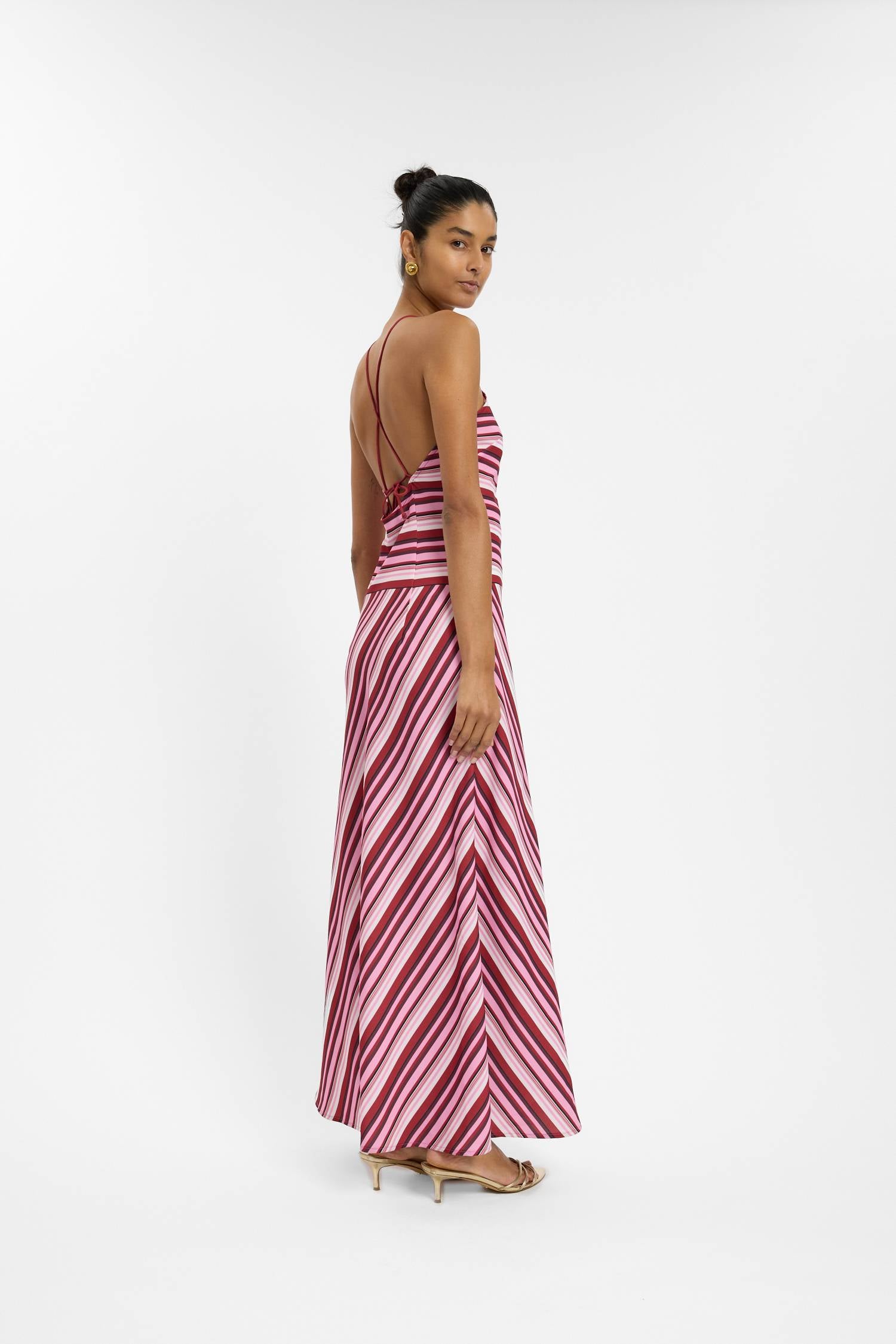 Halter Maxi Dress | Magenta Stripe