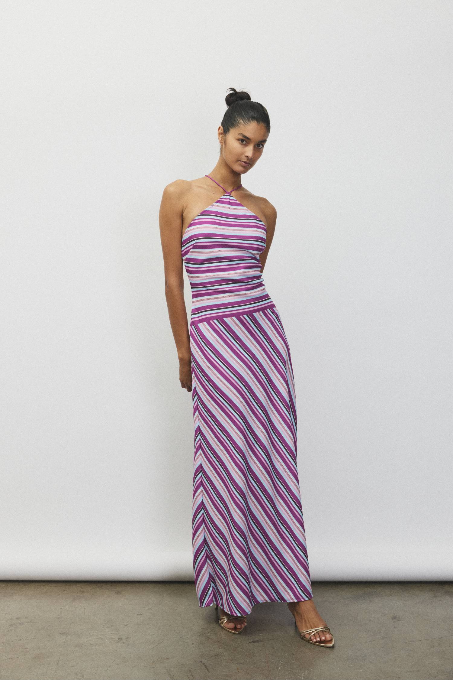 Halter Maxi Dress | Violet Stripe