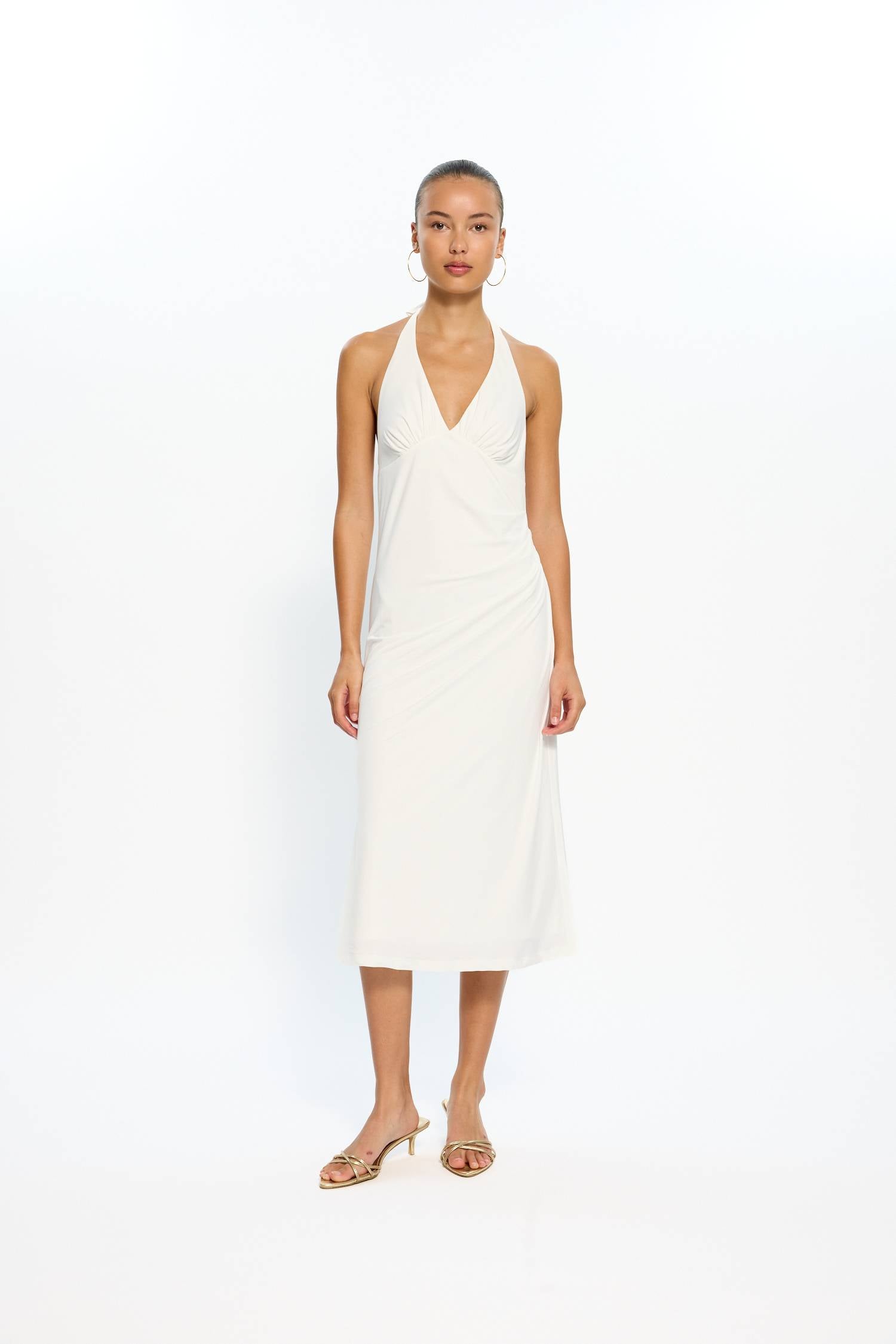 Pleated Backless Halter Dress | White WITH HARPER LU Pleated Backless Halter Dress | White WITH HARPER LU