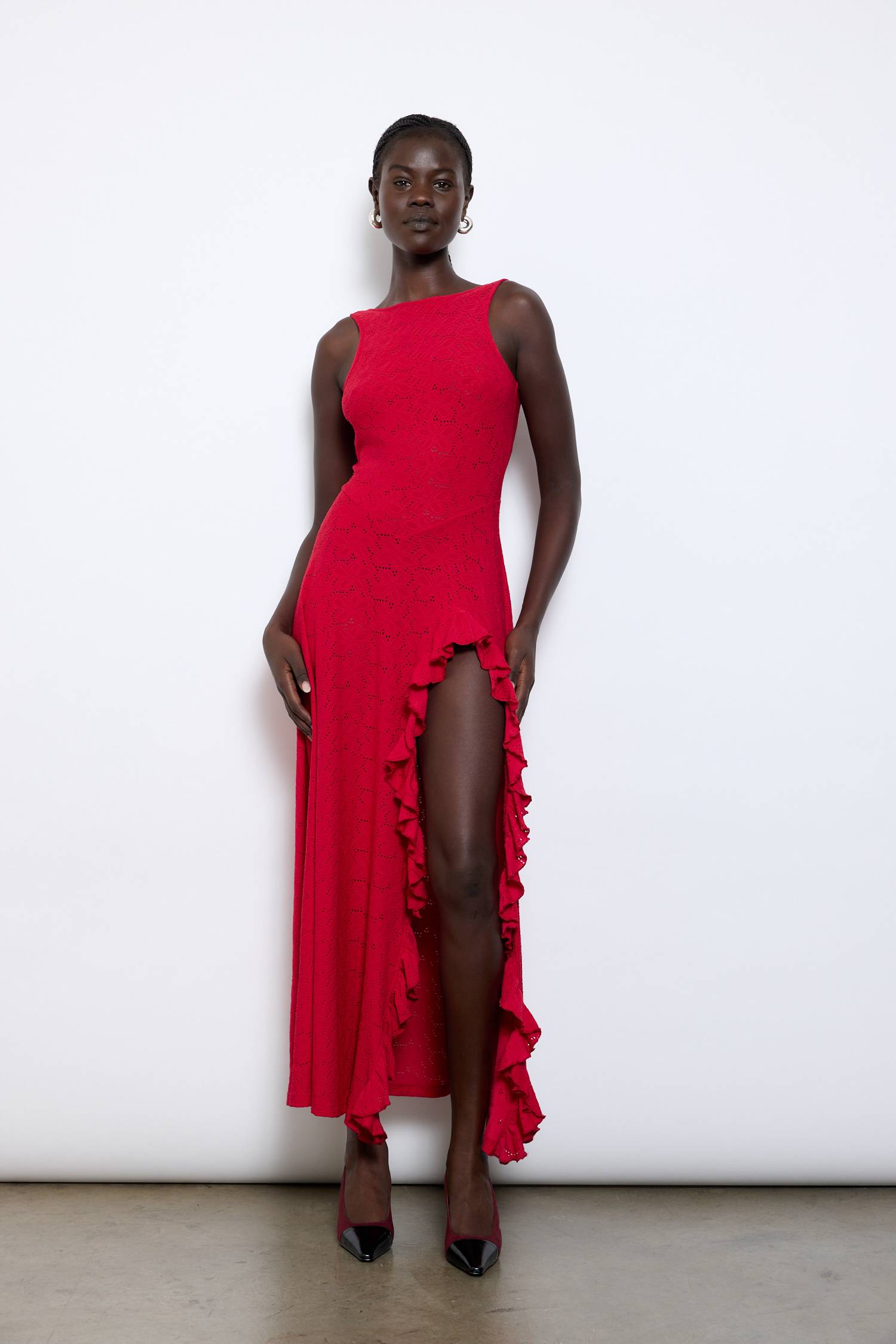 Ruffled Maxi Dress | Deep Red