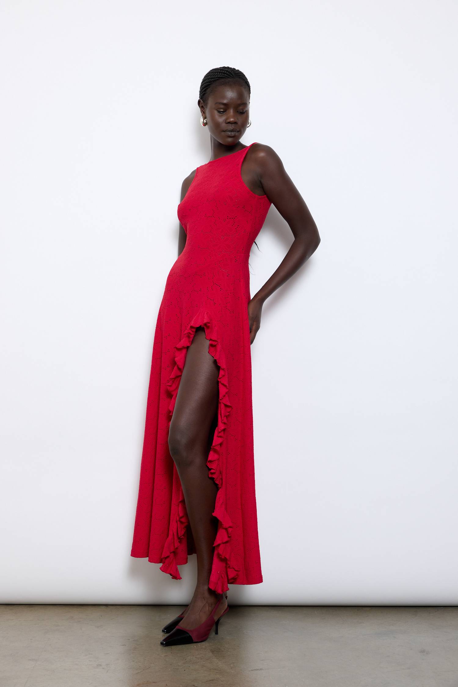 Ruffled Maxi Dress | Deep Red