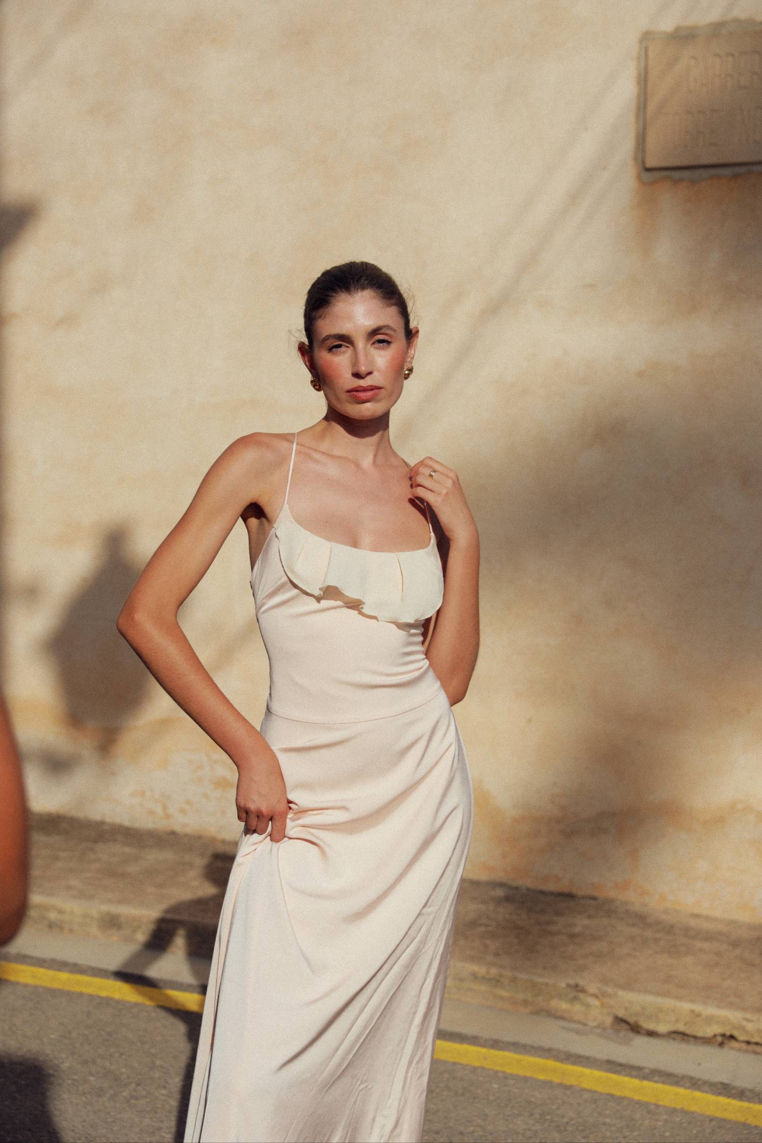 Frill Backless Maxi Dress | Blush Satin