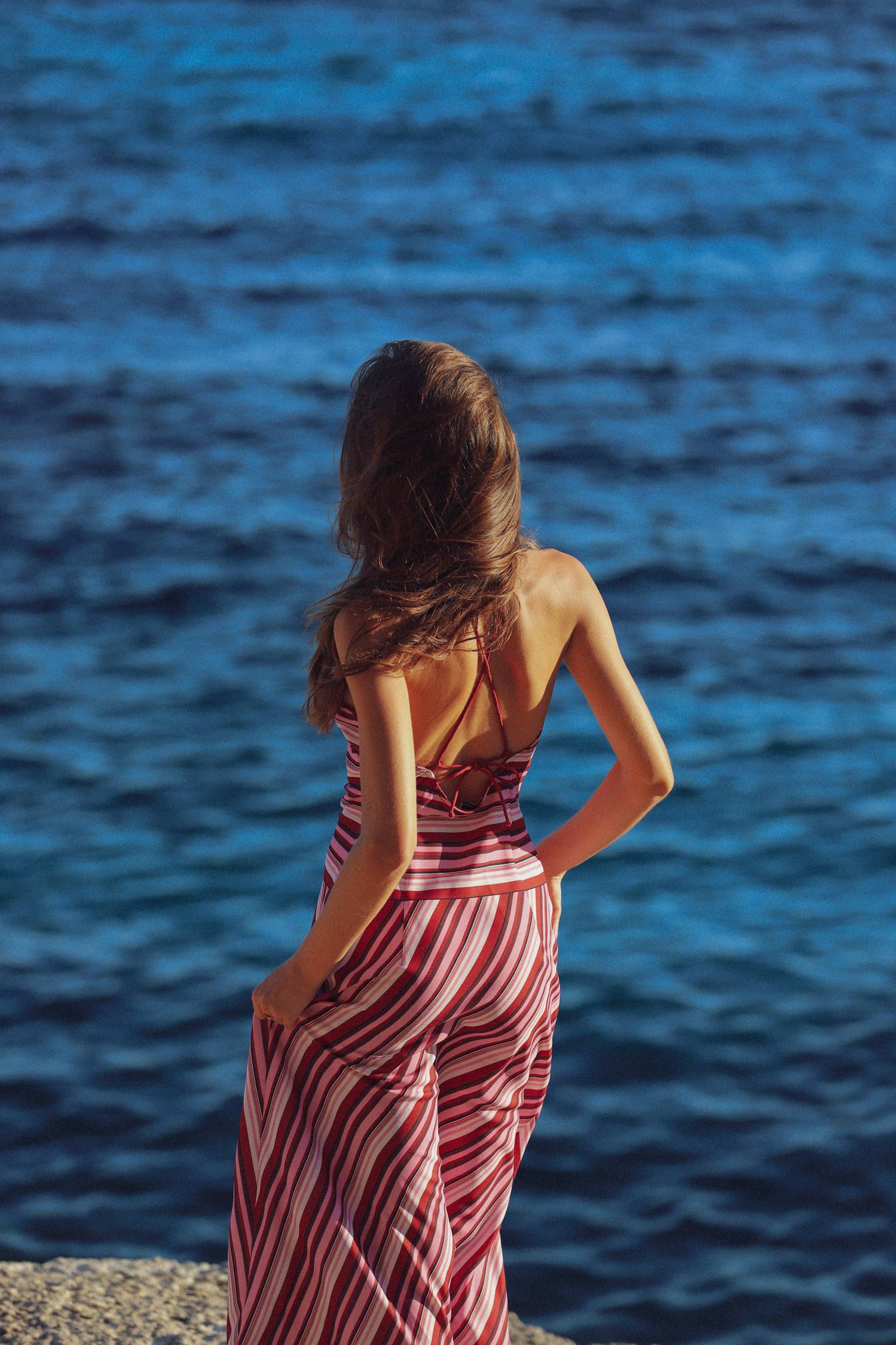 Halter Maxi Dress | Magenta Stripe