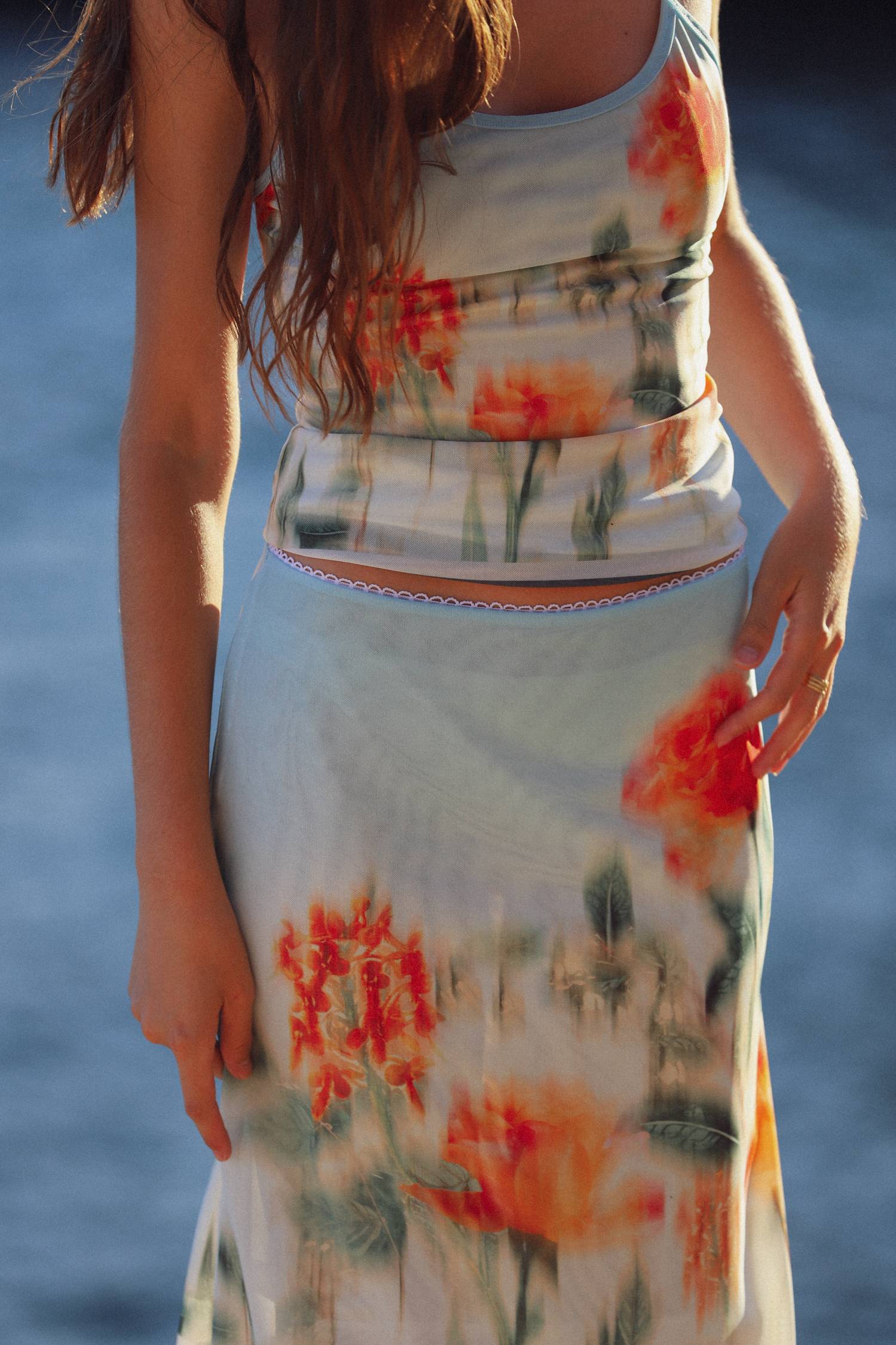Midi Skirt | Mesh Baby Blue