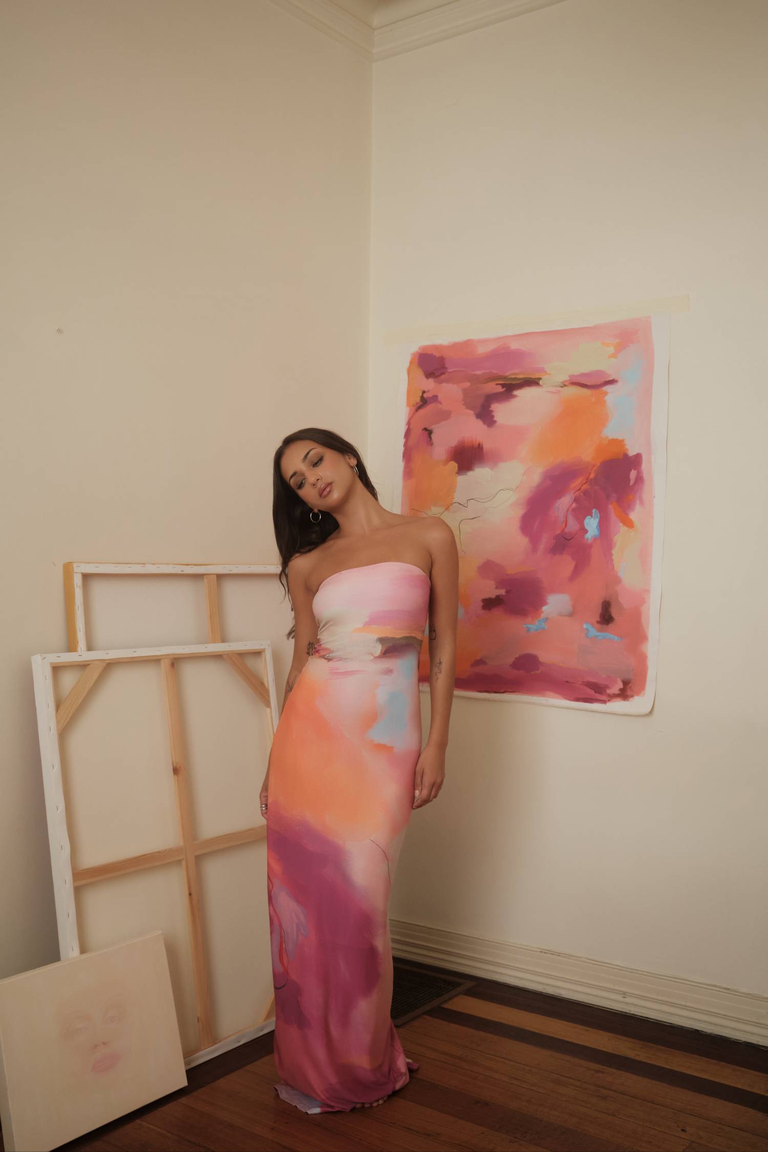 Strapless Slip Dress | Abstract Art