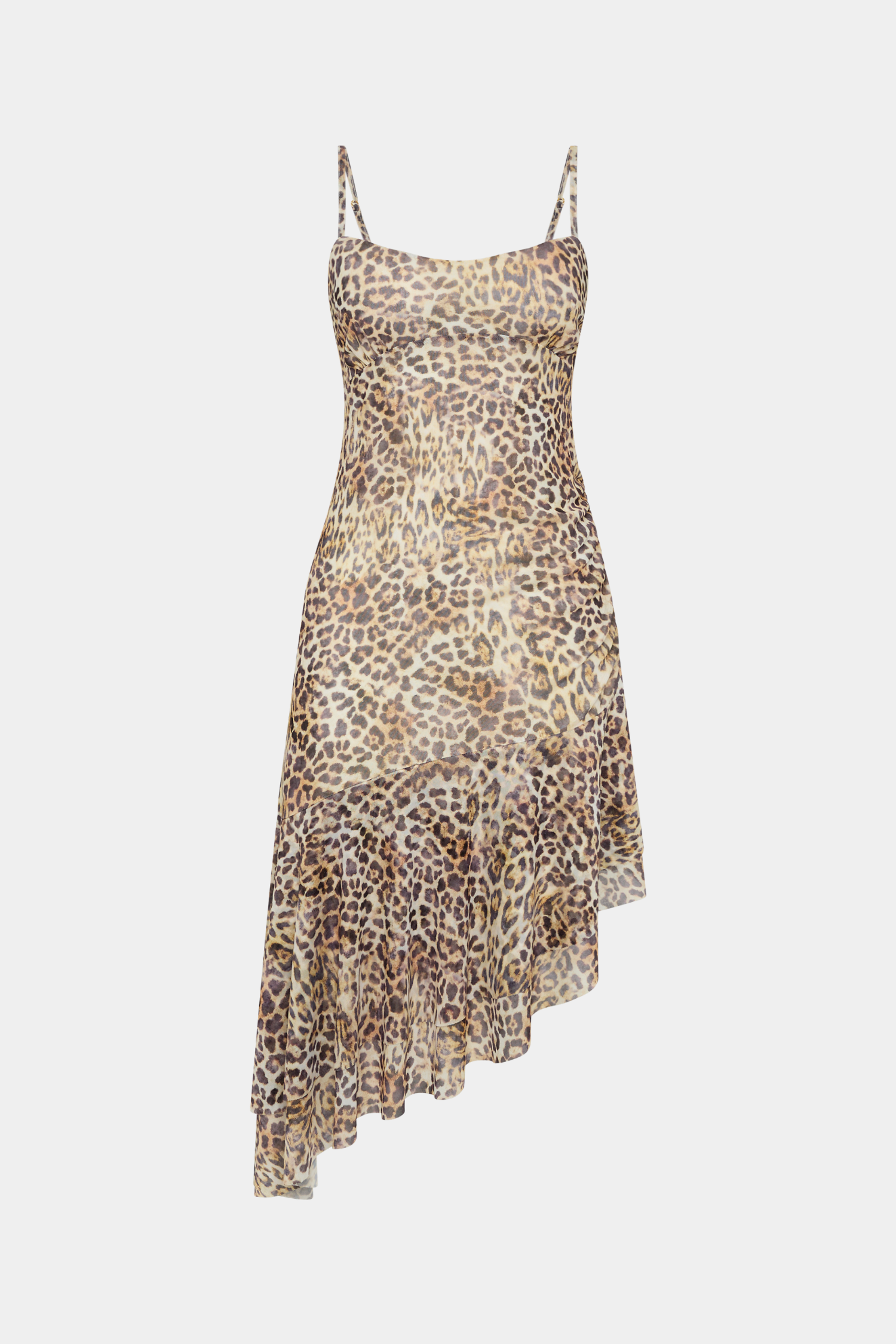 Asymmetric Frill Midi Dress | Mesh Leopard