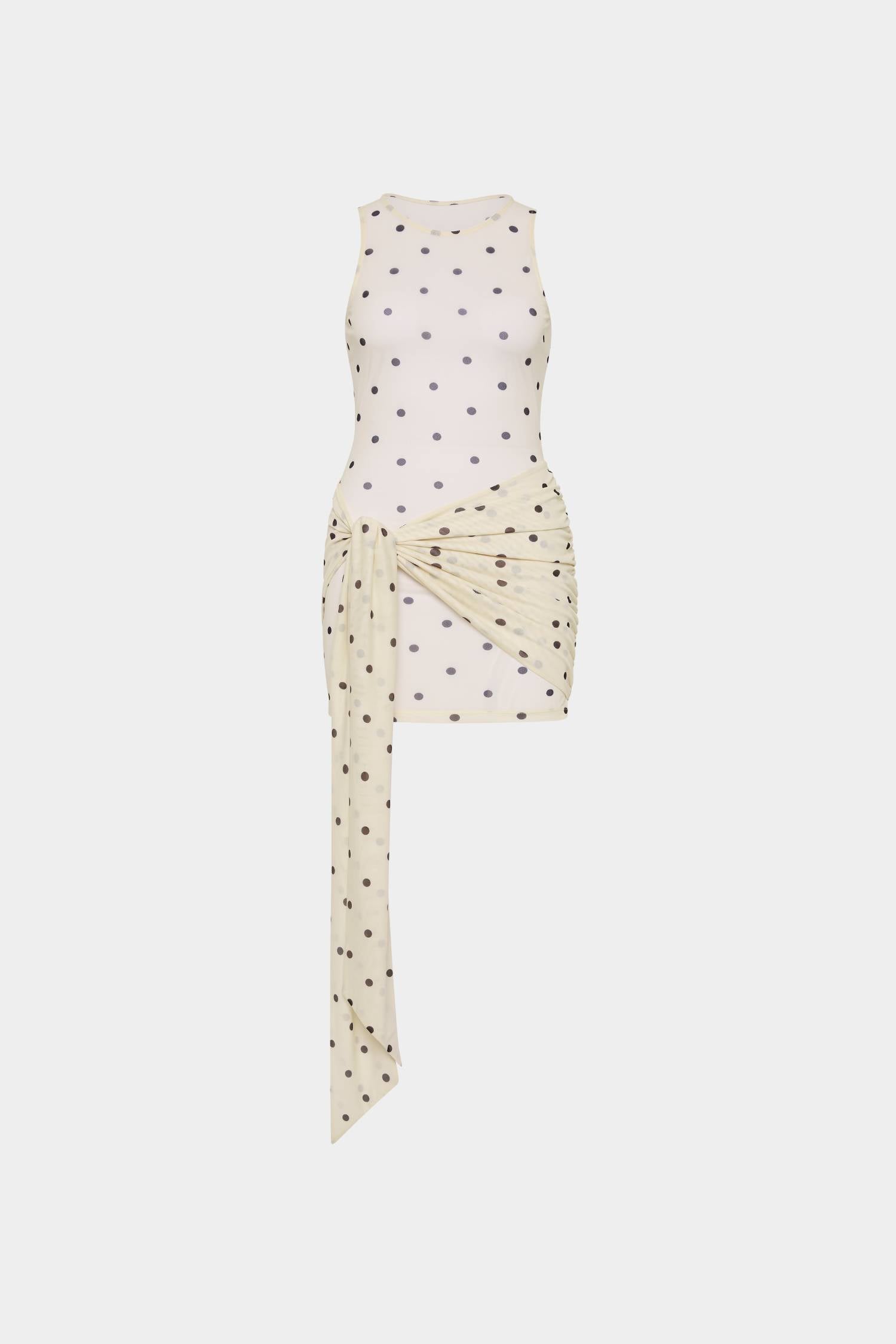 Pre-order: Wrap Mesh Mini Dress | Ivory Polka