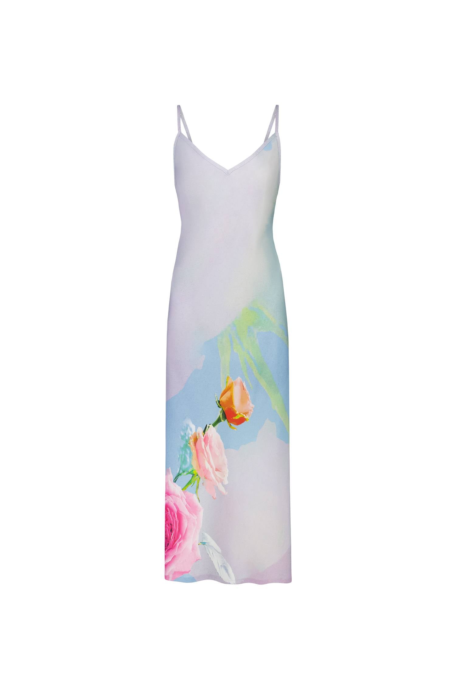 Bias Midi Slip Dress | Baby Blue Floral