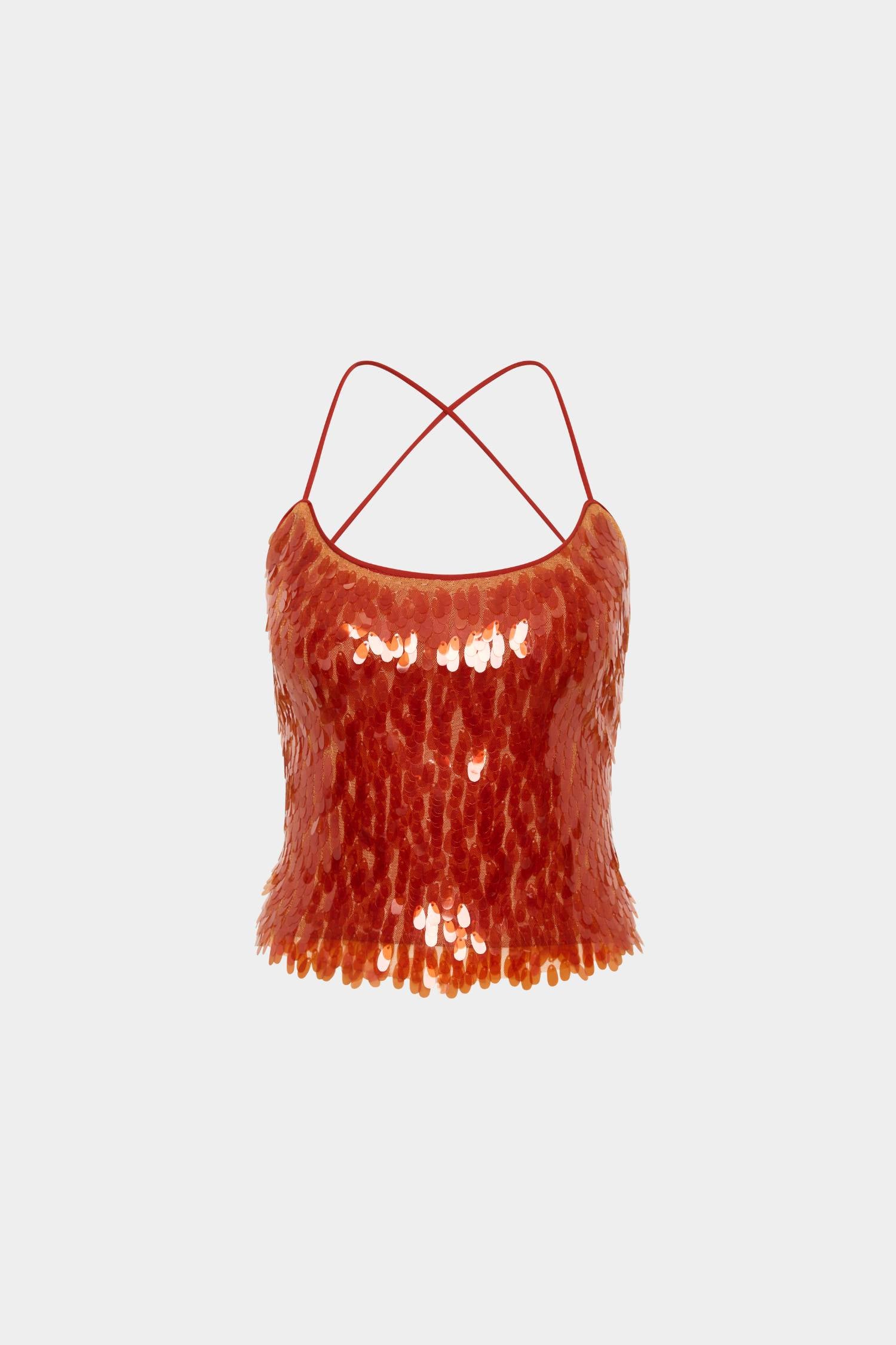 Backless Top | Burnt Orange Sequin