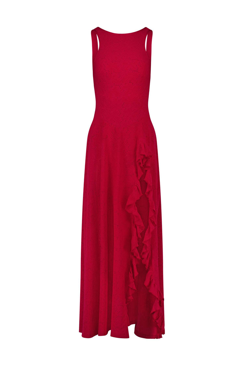 Ruffled Maxi Dress | Deep Red