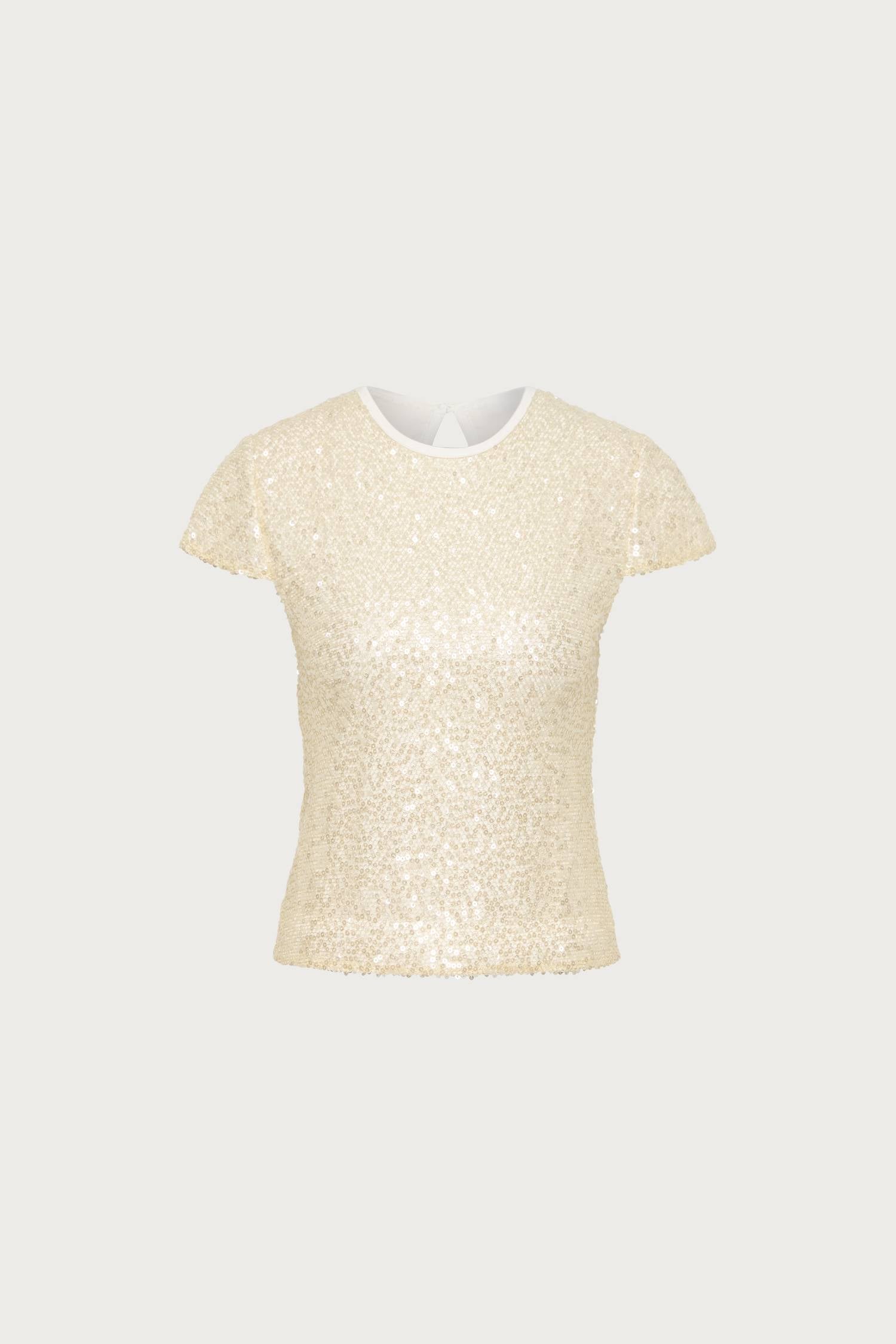 Fitted Tee | Mesh Ivory Sequin