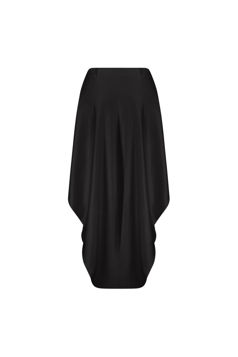 Bias Cascading Skirt | Black Satin