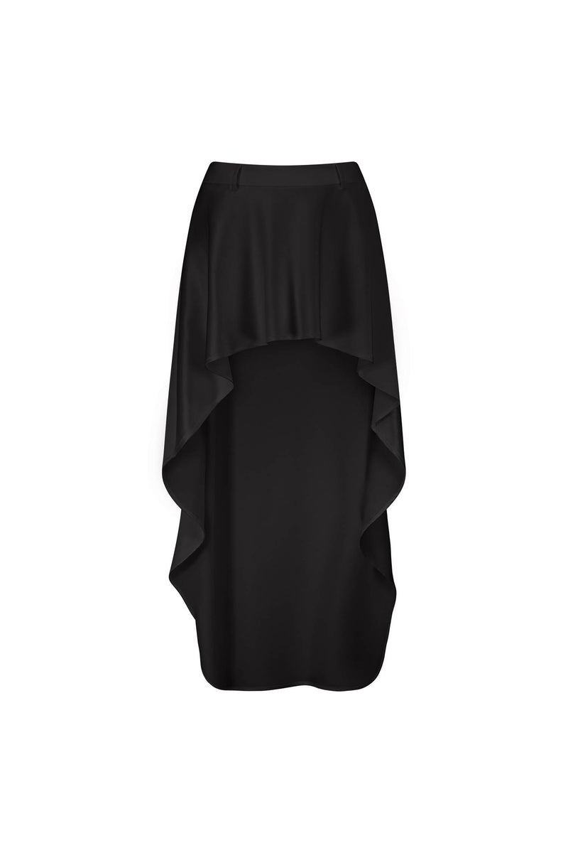 Bias Cascading Skirt | Black Satin