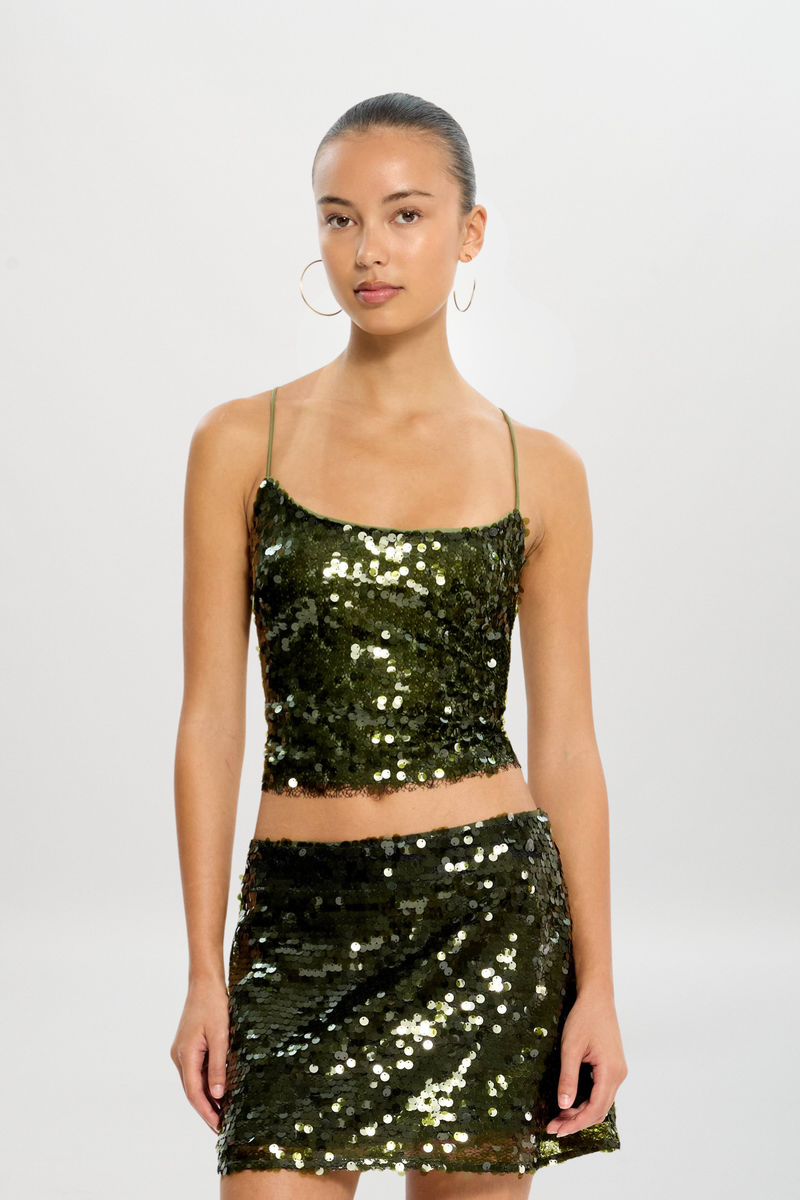 Backless Top | Forest Green Sequin