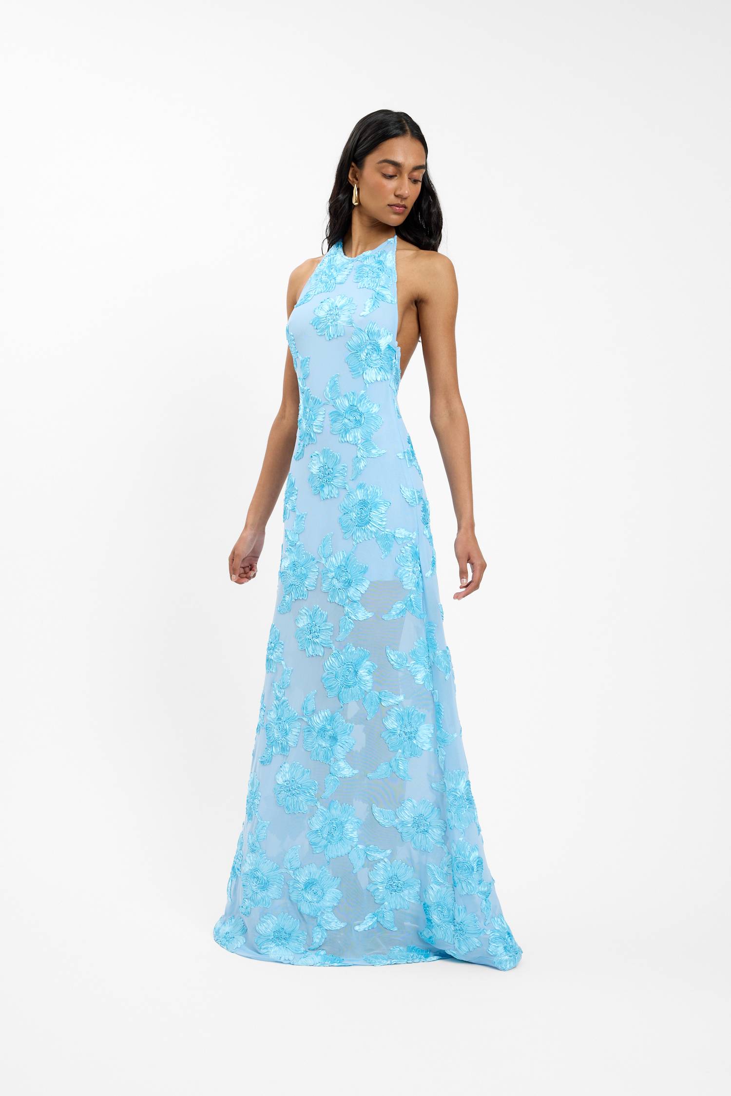 Embellished Backless Maxi Dress | Baby Blue