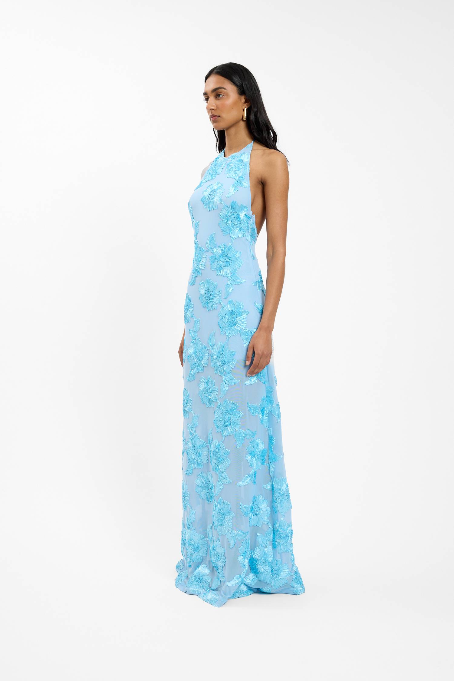 Embellished Backless Maxi Dress | Baby Blue