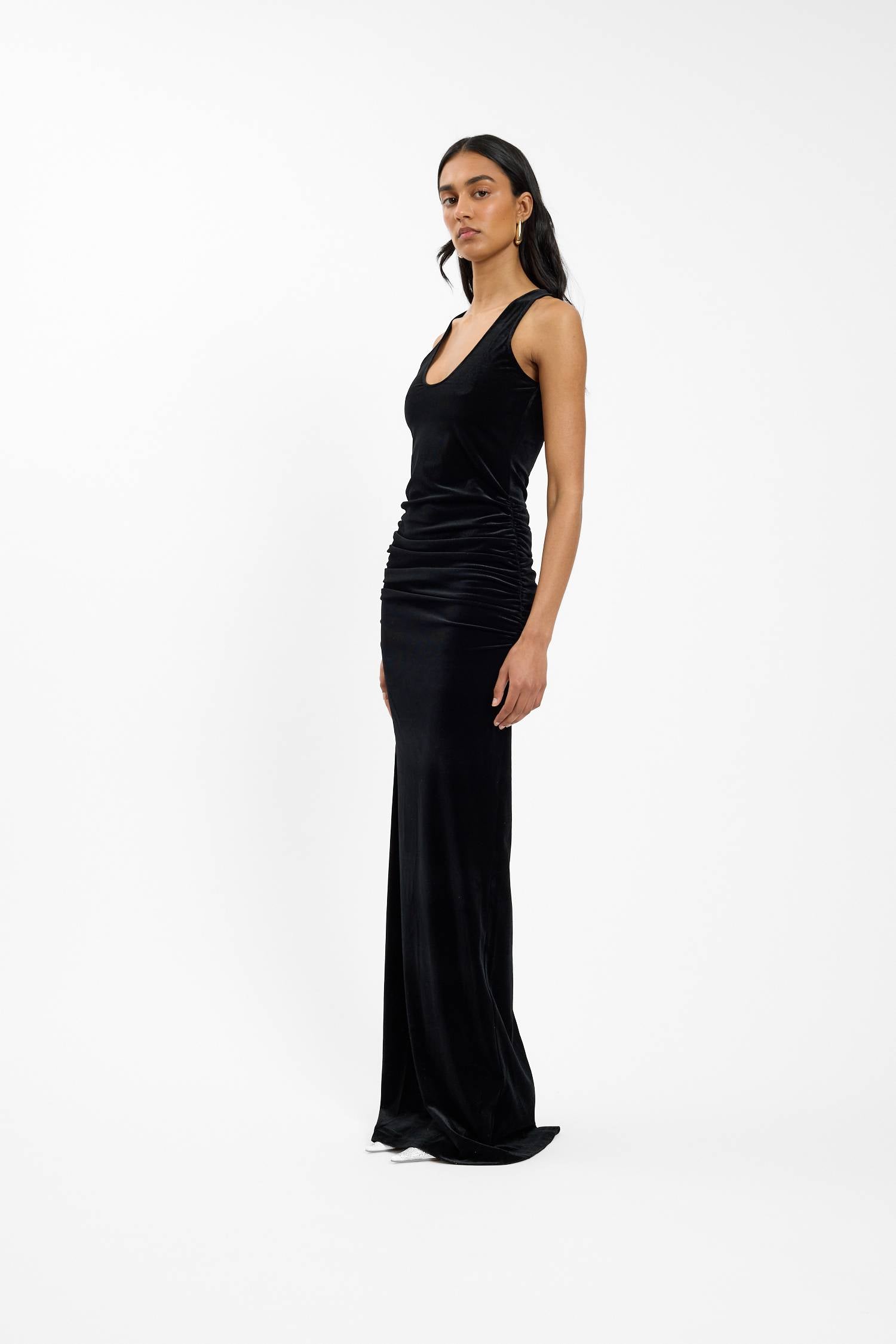 Ruched Velour Gown | Black